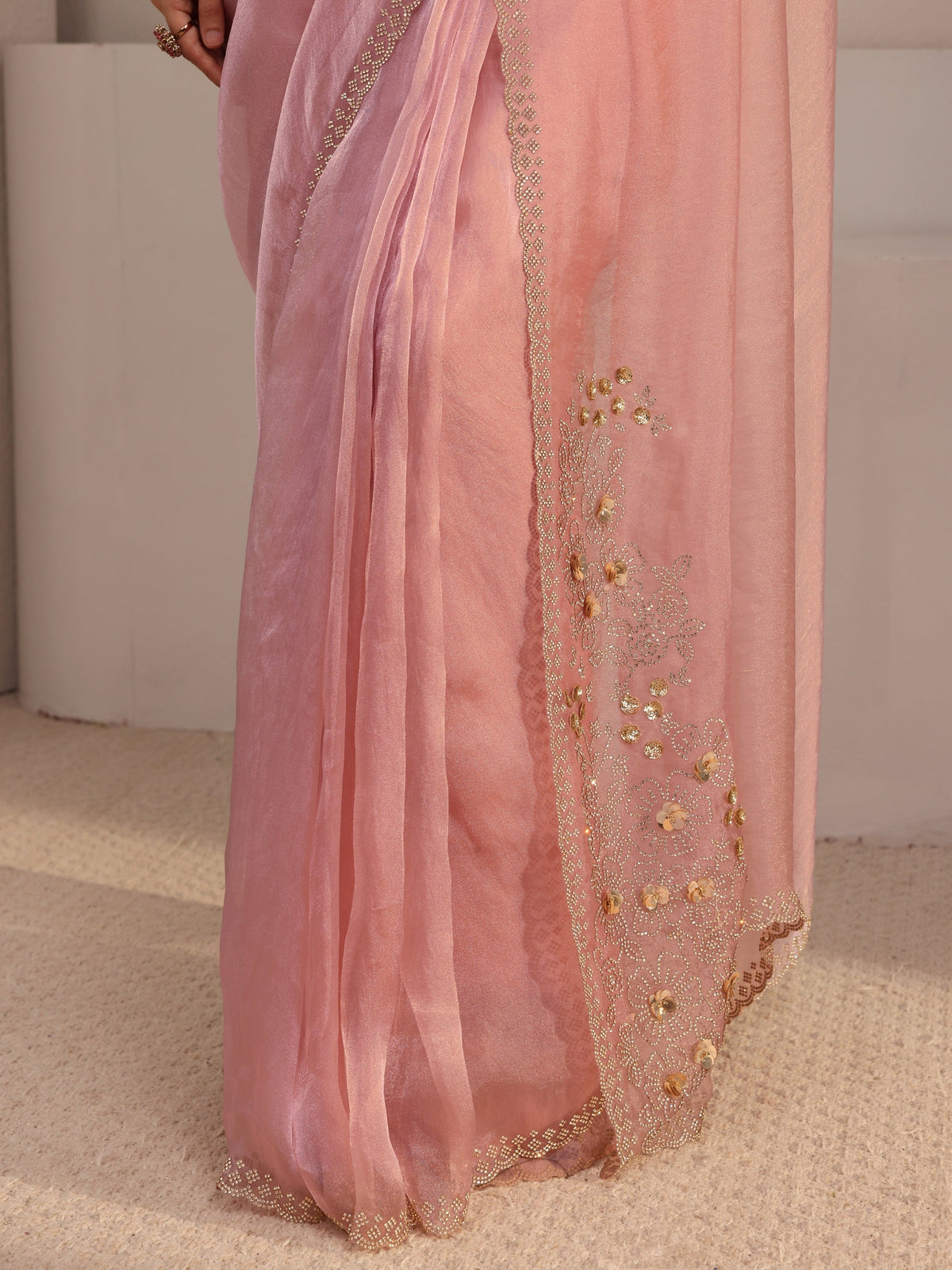 Anouk Pink Embellished Organza Saree With Unstiched Blouse Piece