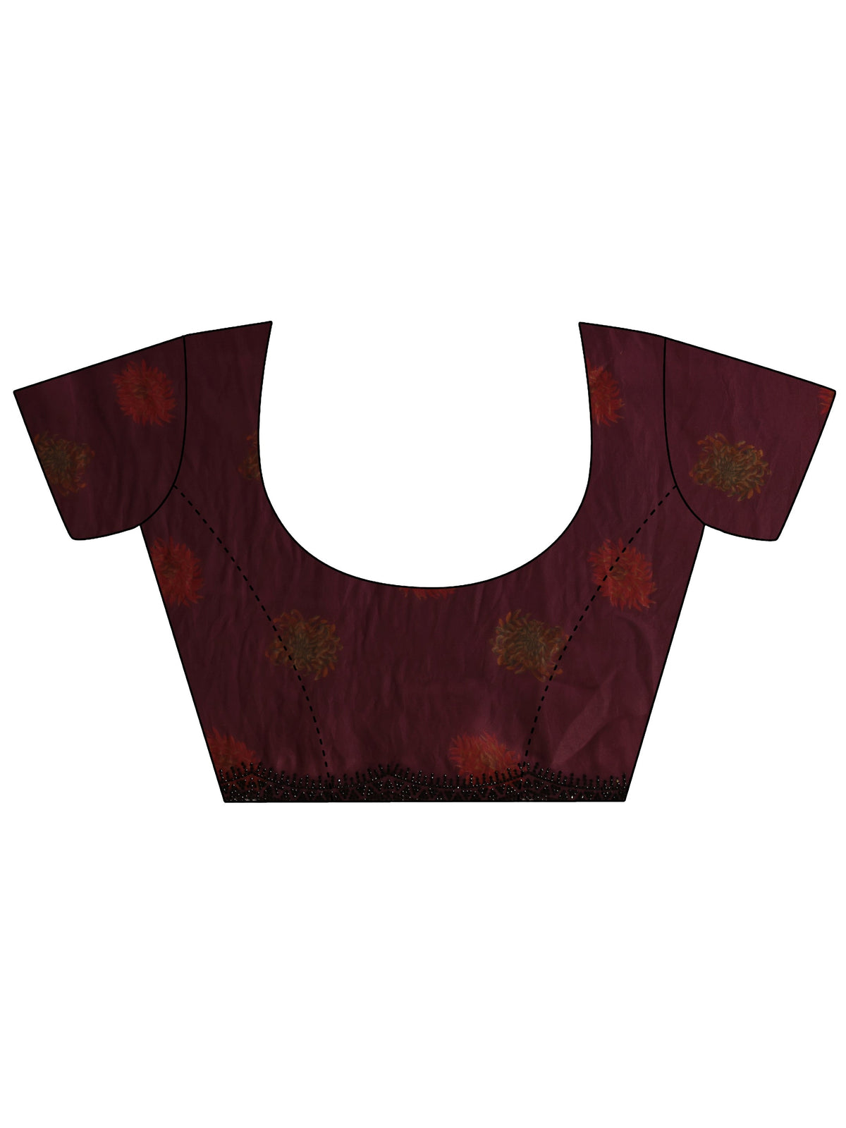 Anouk Burgundy Floral Printed Satin Saree With Unstitched Blouse Piece