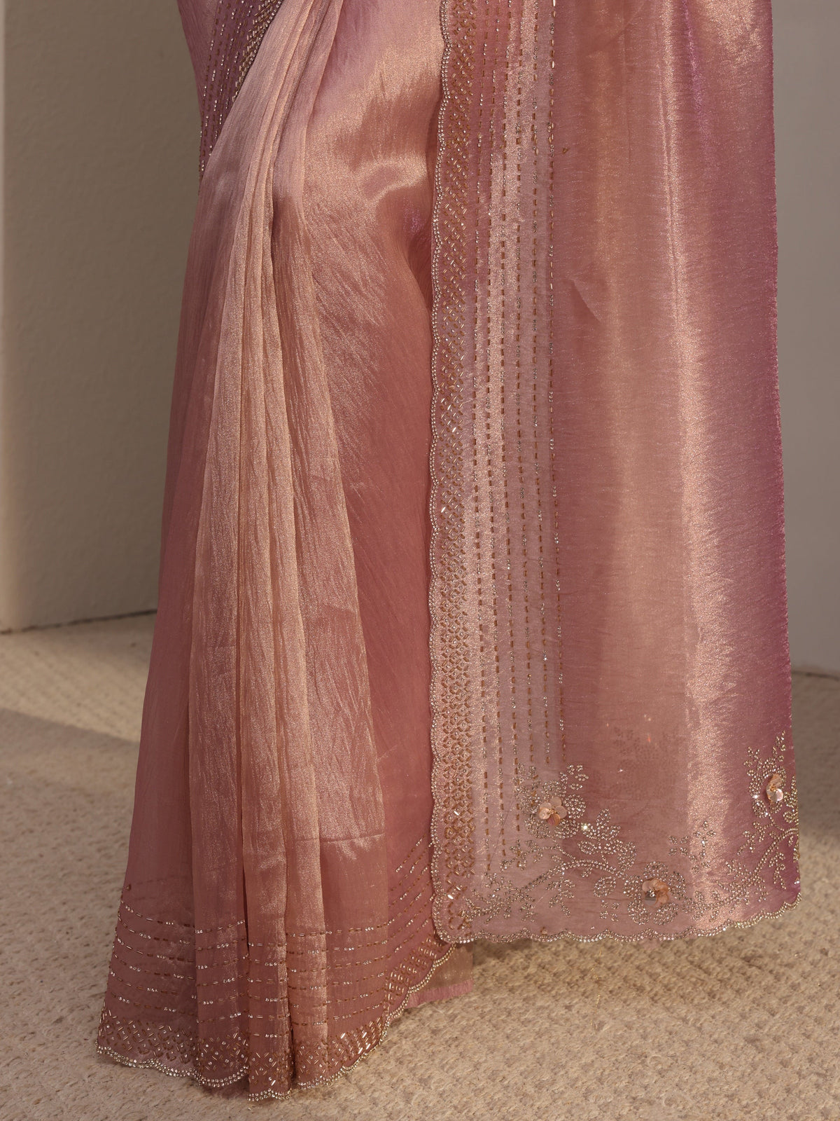 Anouk Lavender Embellished Tissue Saree With Unstiched Blouse Piece
