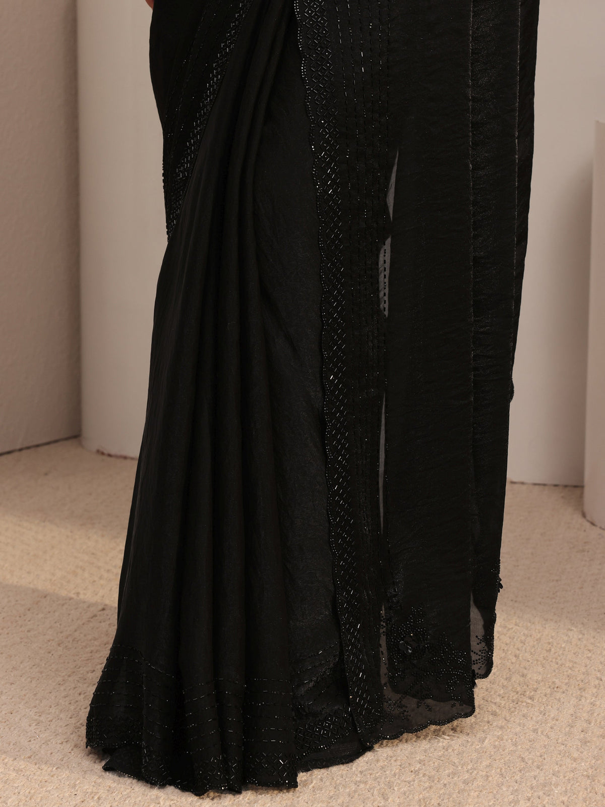 Anouk Black Embellished Tissue Saree With Unstiched Blouse Piece