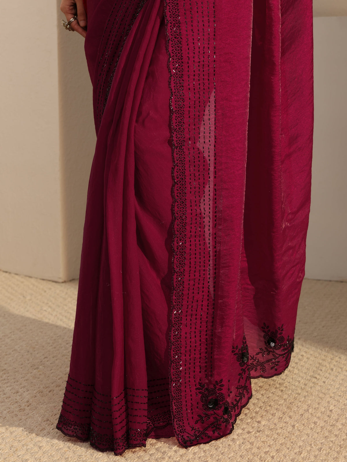 Anouk Pink Embellished Tissue Saree With Unstiched Blouse Piece