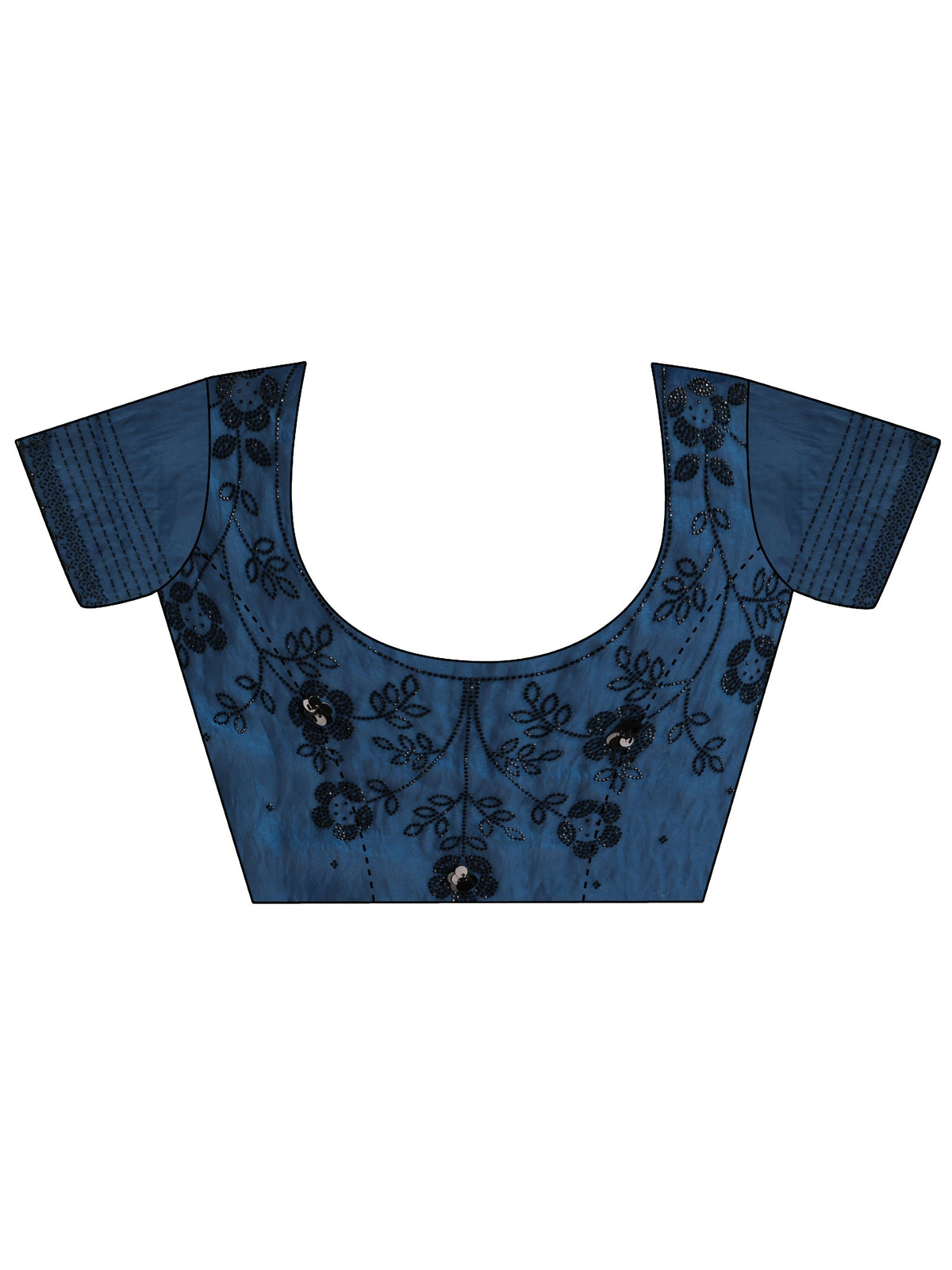 Anouk Blue Floral Embellished Tissue Saree With Unstitched Blouse Piece
