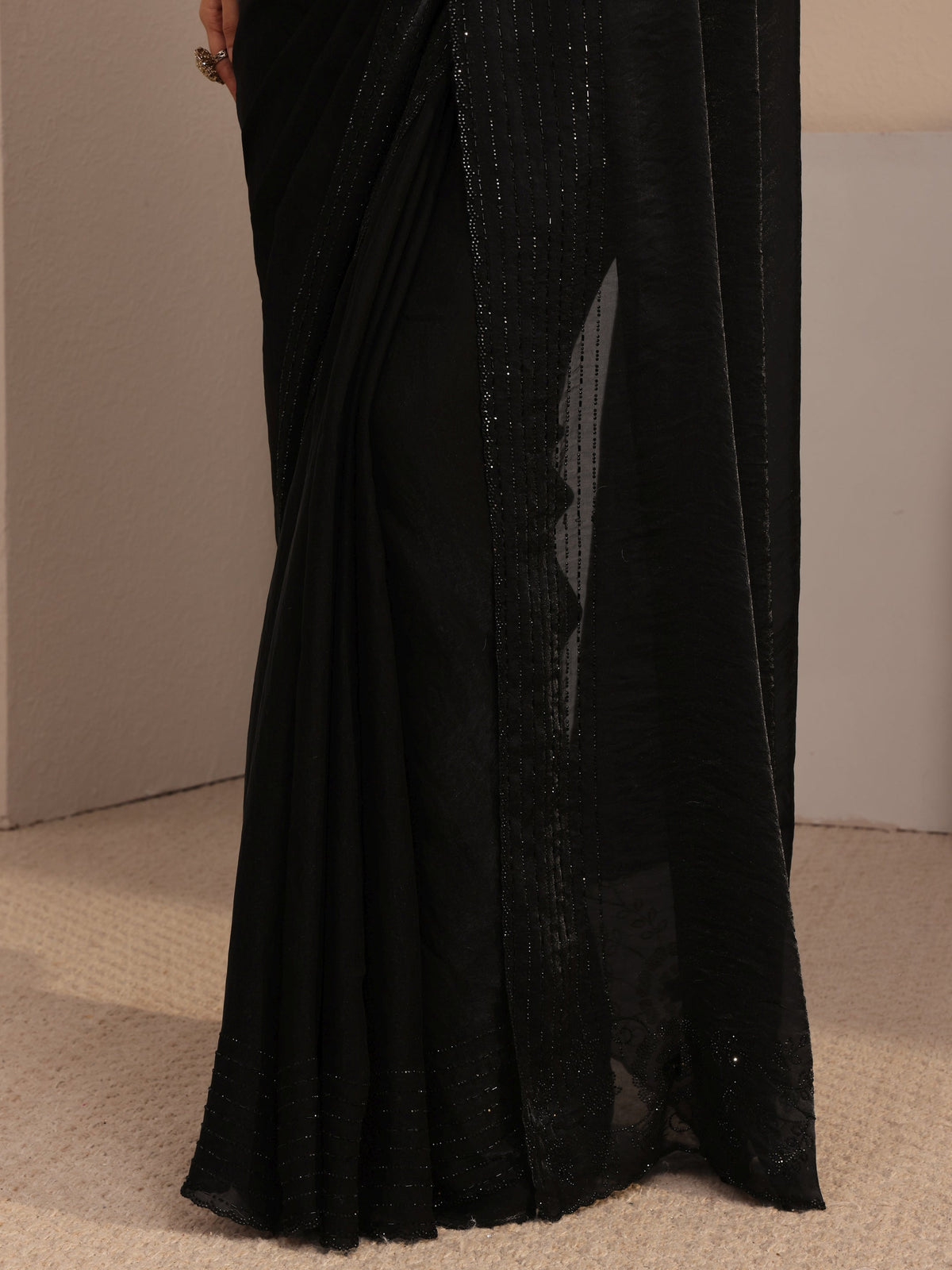 Anouk Black Embellished Tissue Saree With Unstiched Blouse Piece