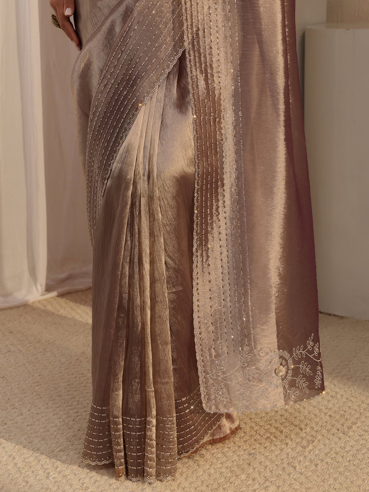 Anouk Mauve Embellished Chiffon Saree With Unstitched Blouse Piece