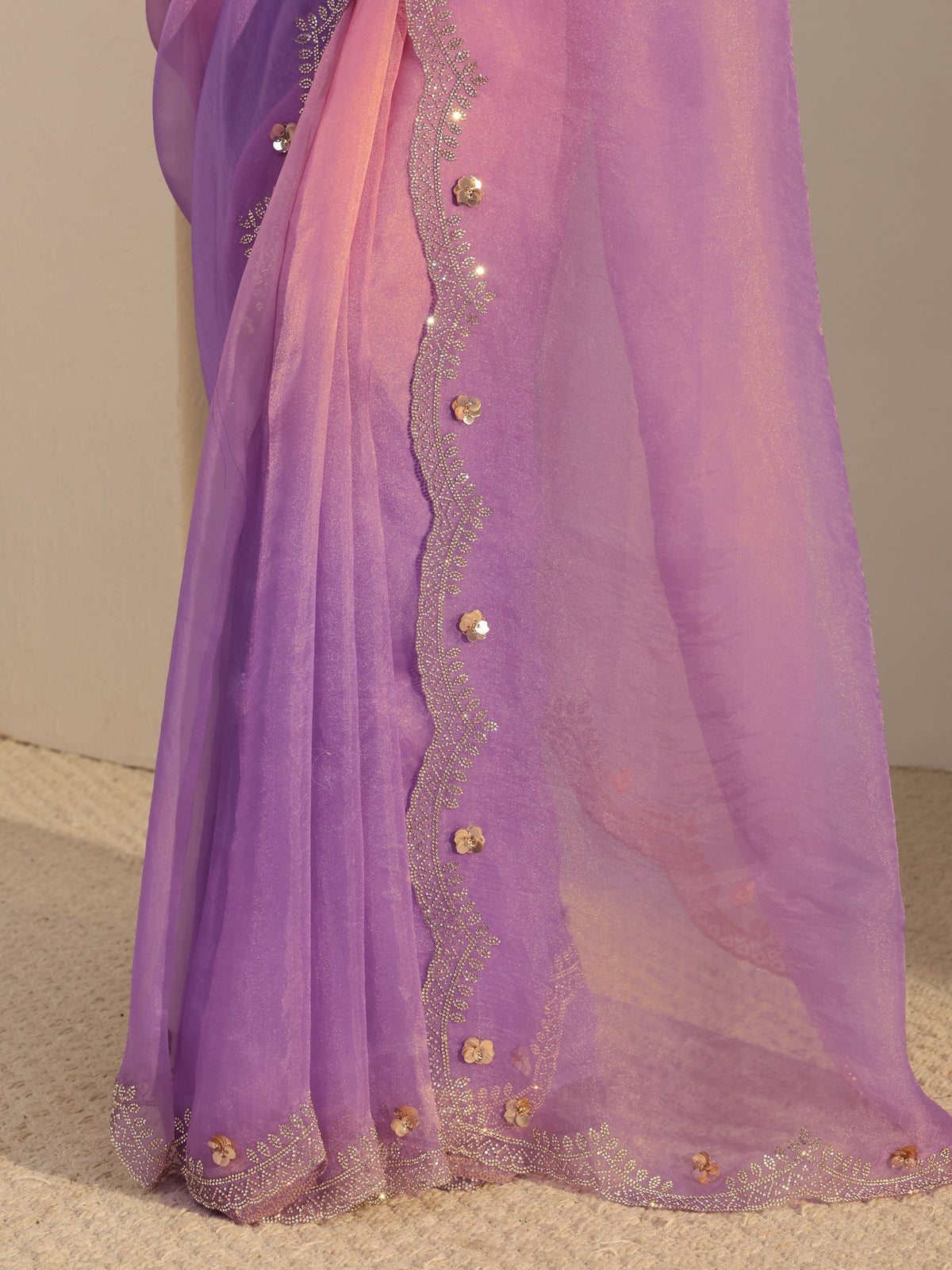 Anouk Purple Embellished Tissue Saree With Unstiched Blouse Piece