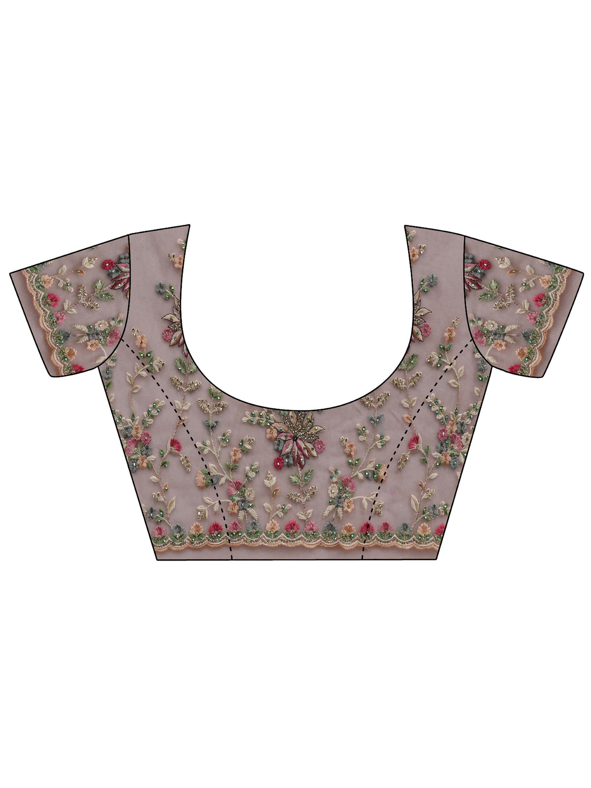 Anouk Art Pink Floral Embroidered Net Saree With Unstitched Blouse Piece