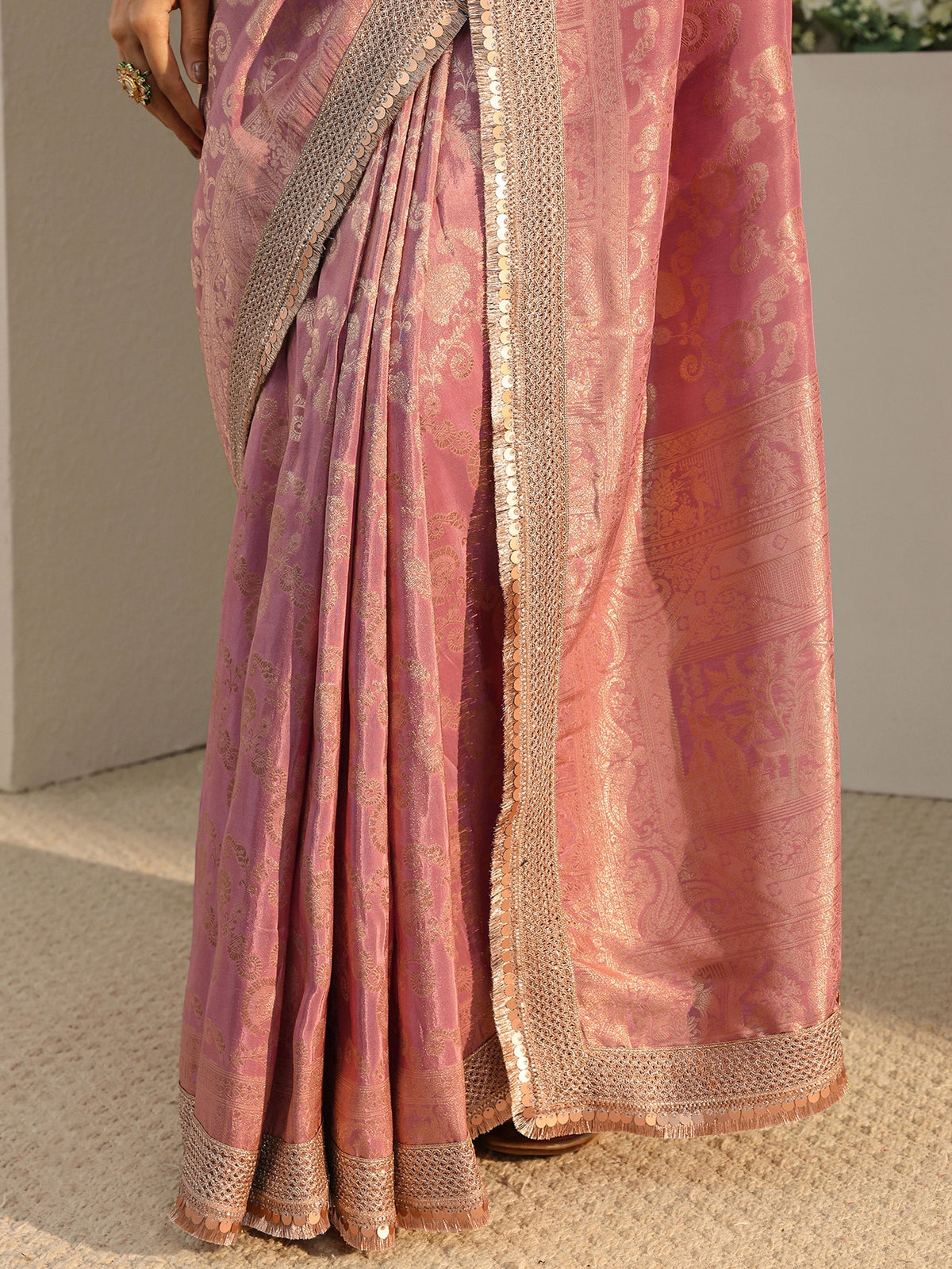 Anouk Art Pink Floral Woven Design Silk Blend Saree With Unstitched Blouse Piece