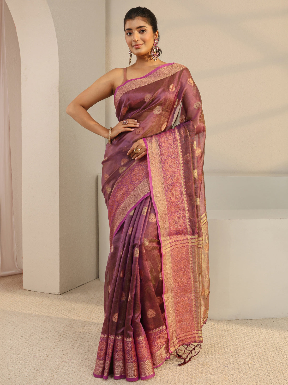 Anouk Burgundy Jacquard Woven Design Silk Blend Saree