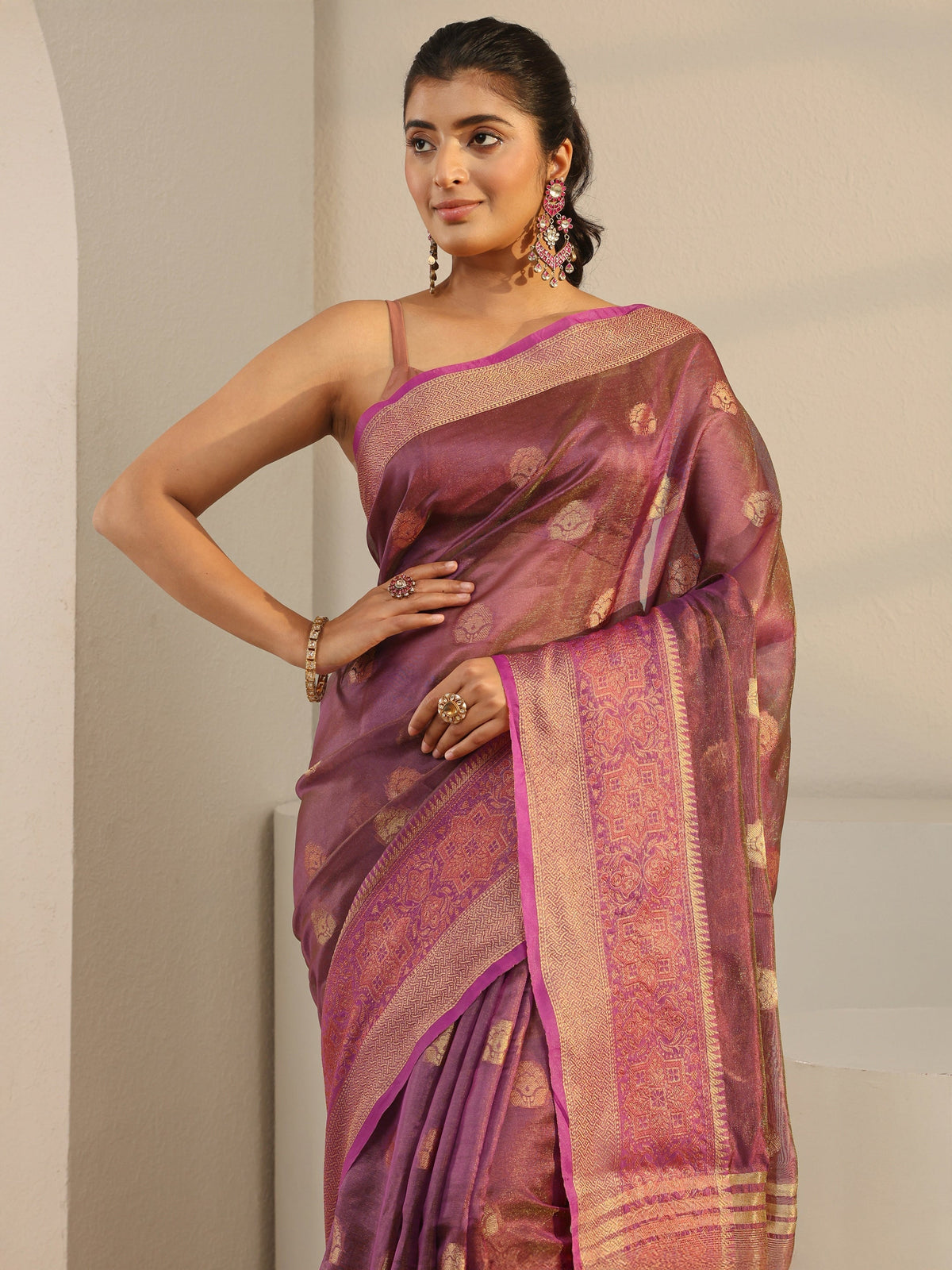 Anouk Burgundy Jacquard Woven Design Silk Blend Saree