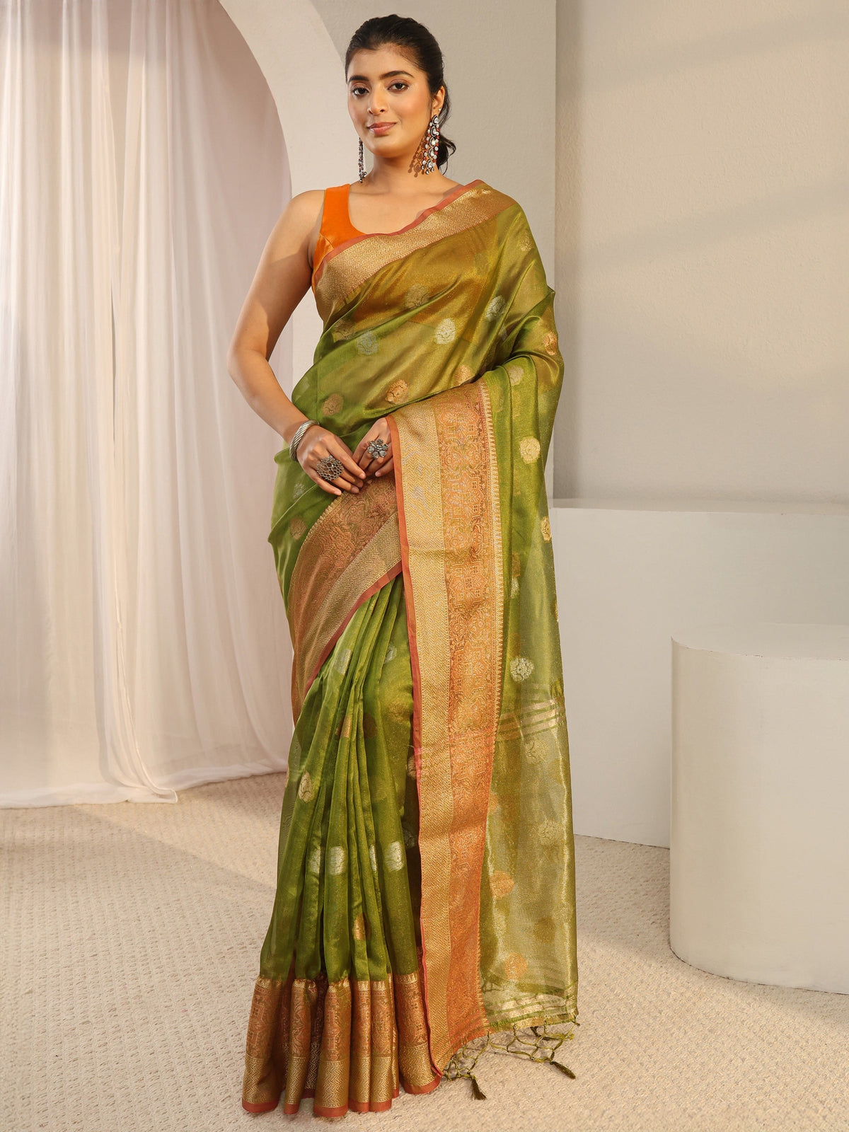 Anouk Green Jacquard Woven Design Silk Blend Saree