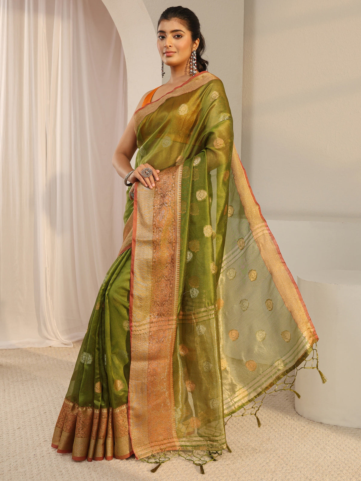 Anouk Green Jacquard Woven Design Silk Blend Saree