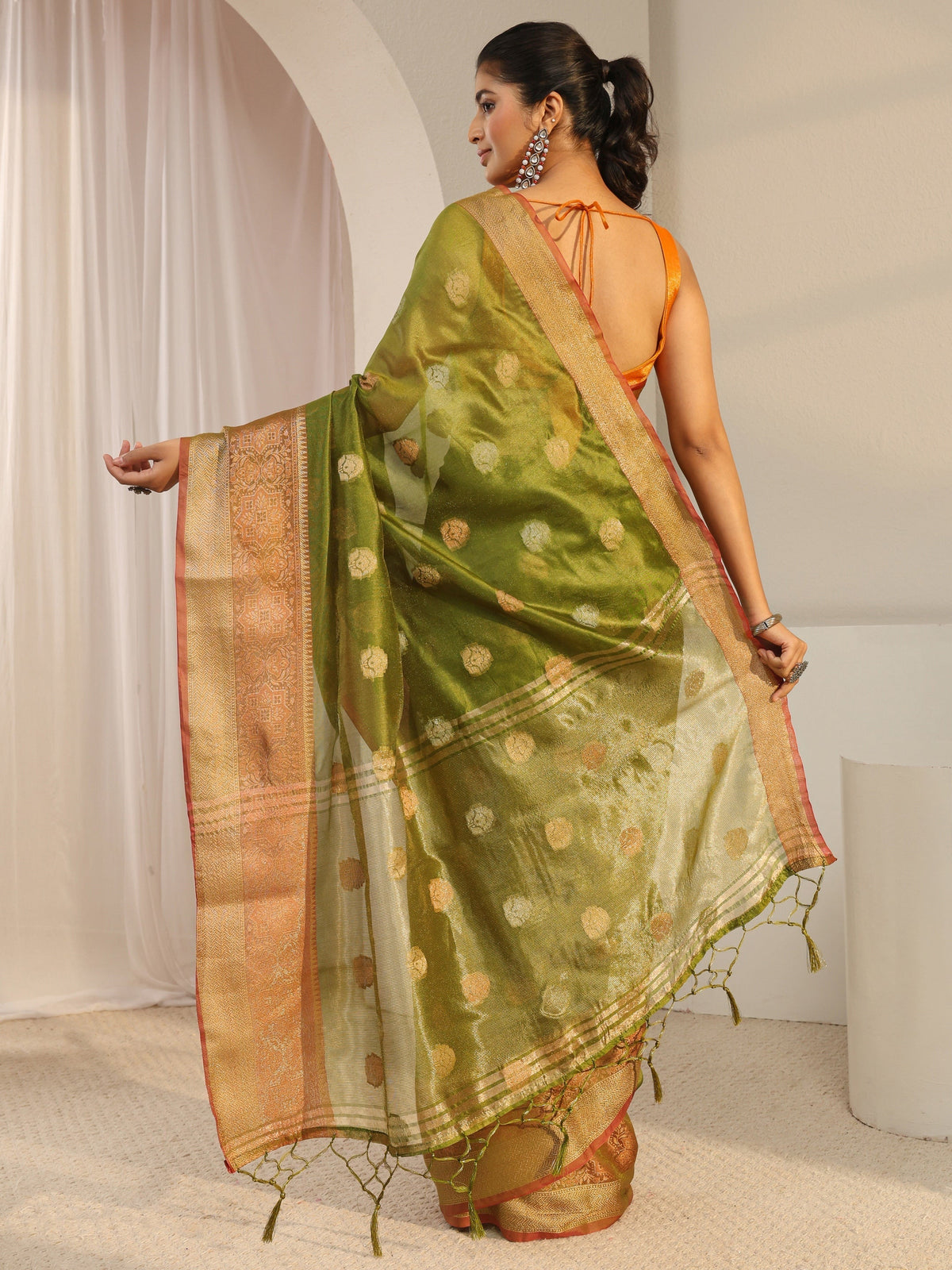 Anouk Green Jacquard Woven Design Silk Blend Saree
