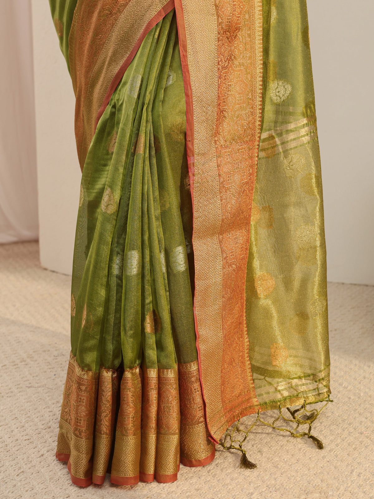 Anouk Green Jacquard Woven Design Silk Blend Saree
