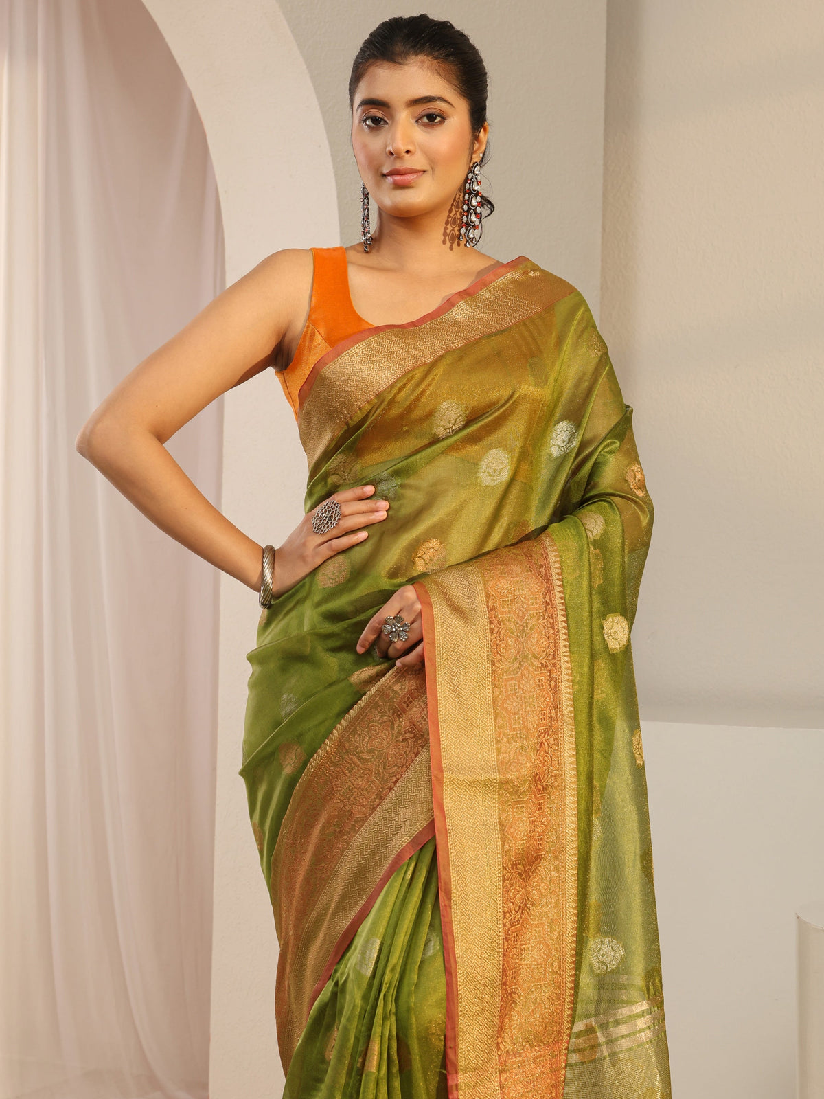 Anouk Green Jacquard Woven Design Silk Blend Saree