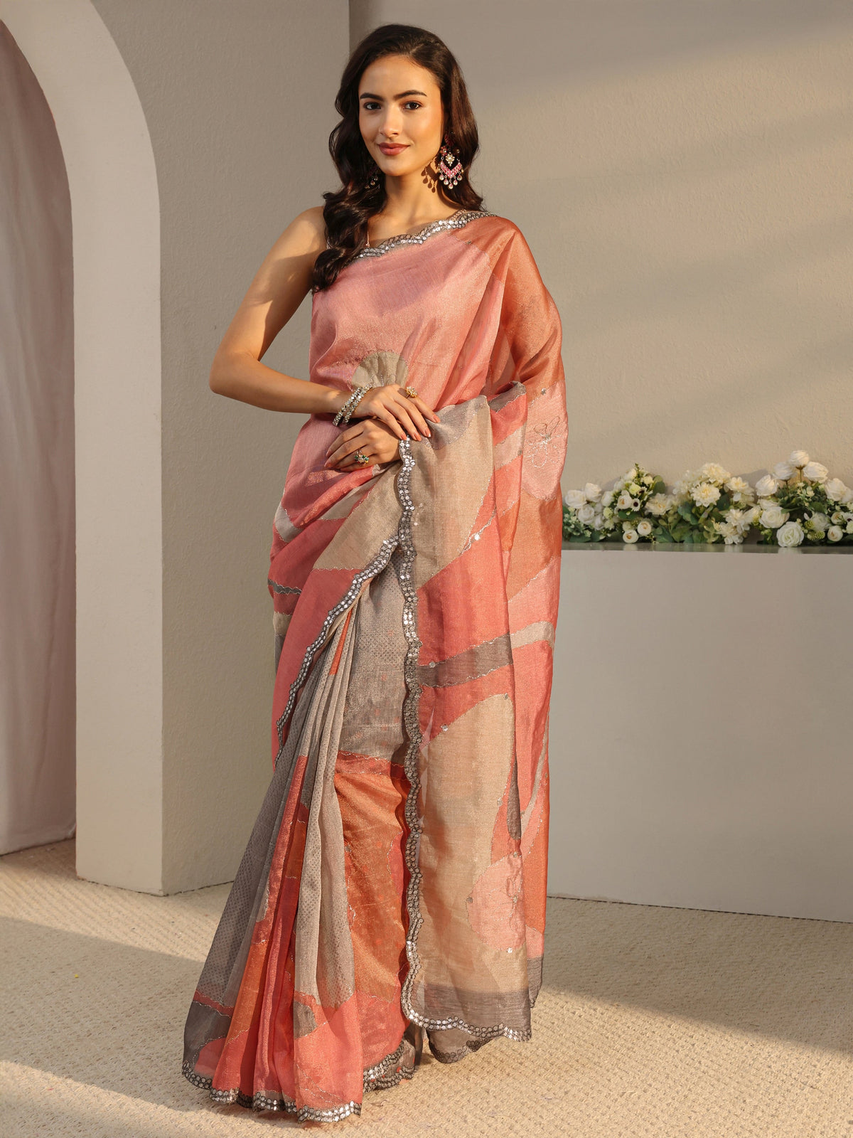 Anouk Multi Abstract Printed Tissue Saree With Unstitched Blouse Piece