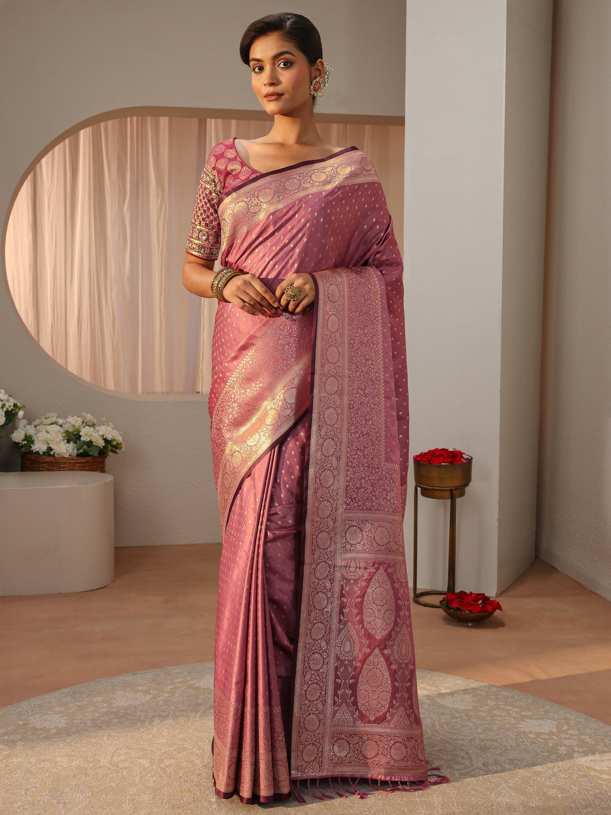 Anouk Pink Kanjeevaram Silk Blend Saree