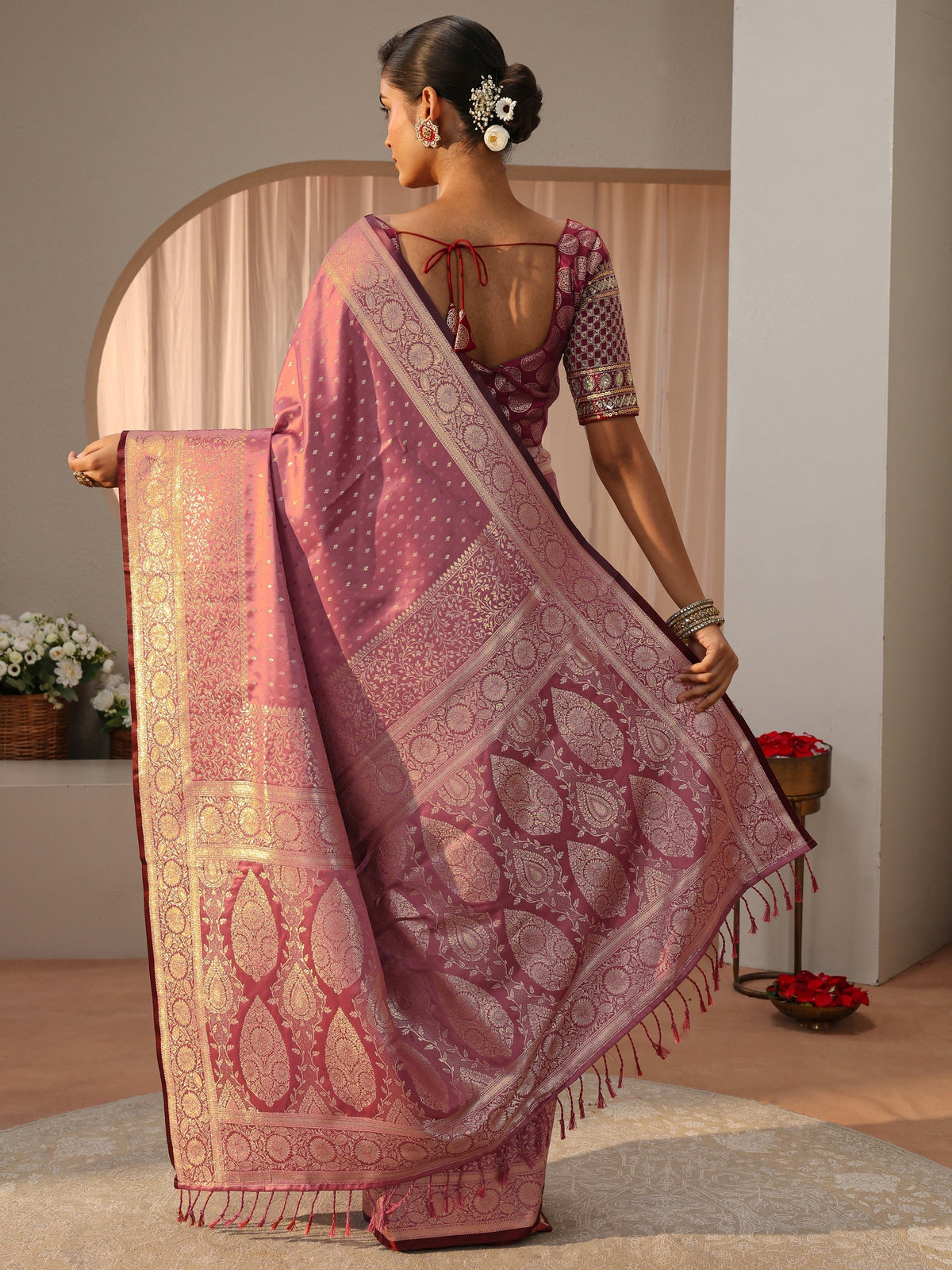Anouk Pink Kanjeevaram Silk Blend Saree