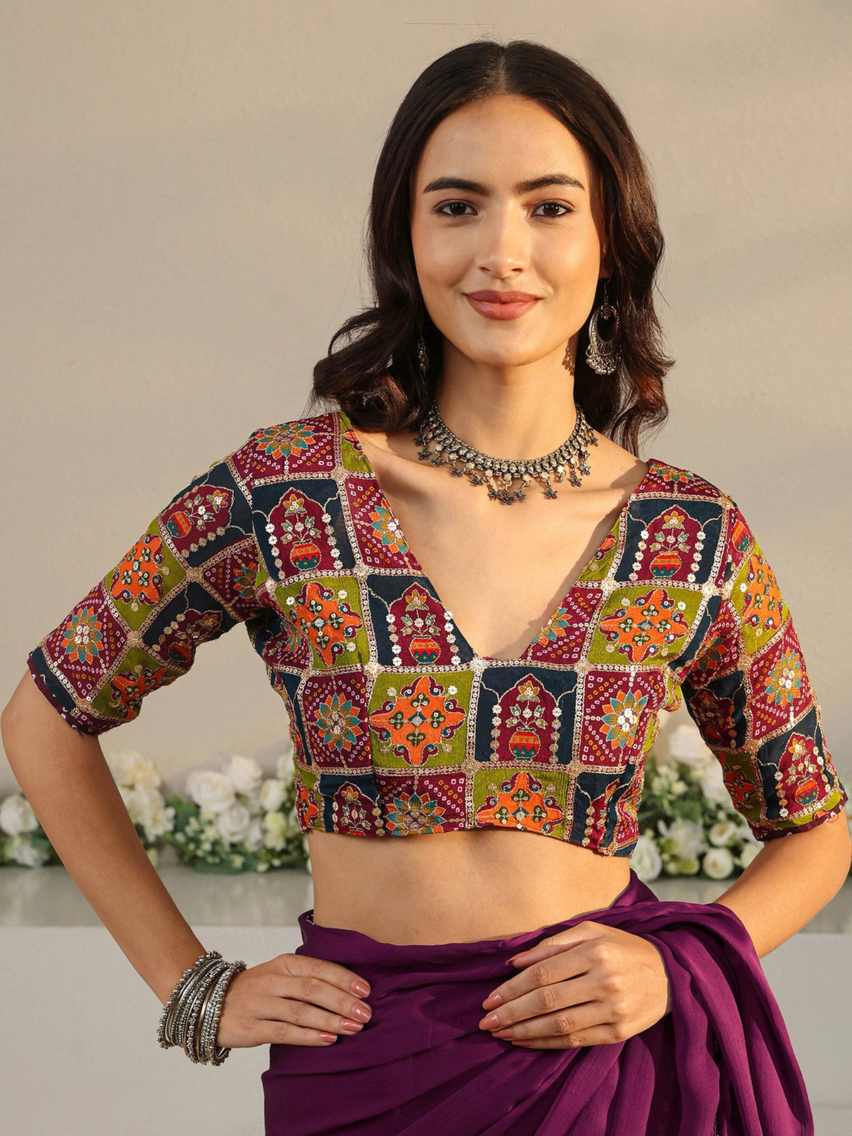 Anouk Burgundy Solid Chiffon Saree With Unstitched Blouse Piece