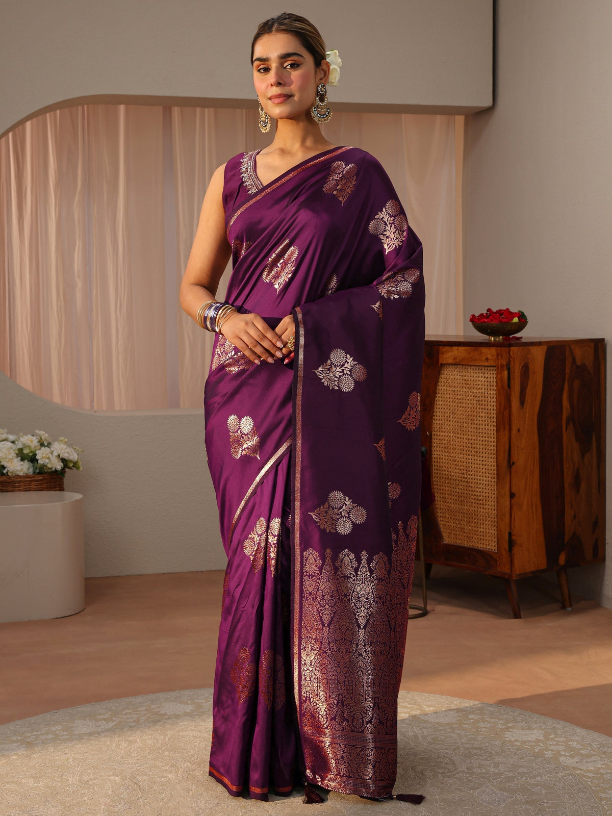 Anouk Burgundy Kanjeevaram Silk Blend Saree