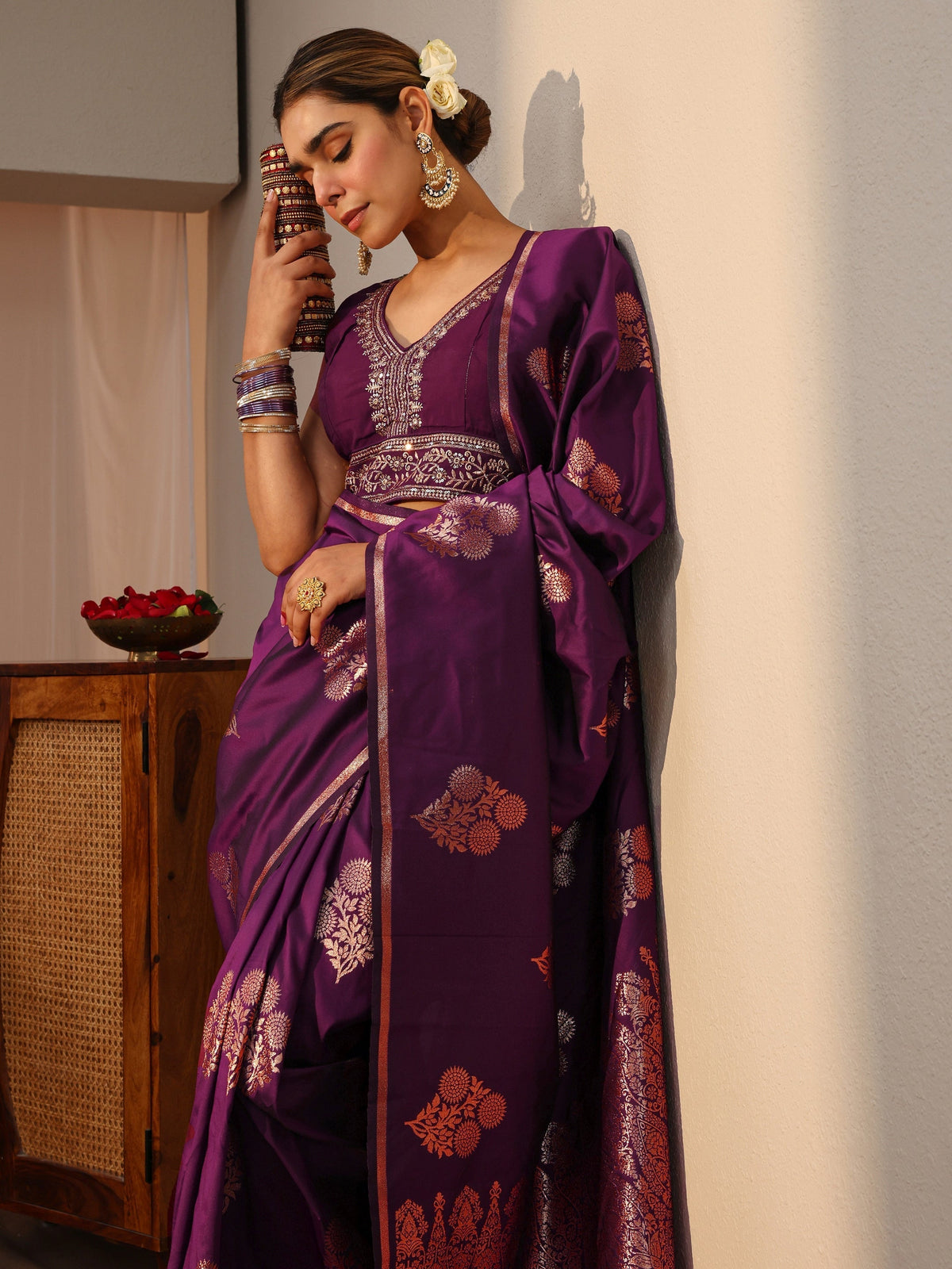 Anouk Burgundy Kanjeevaram Silk Blend Saree