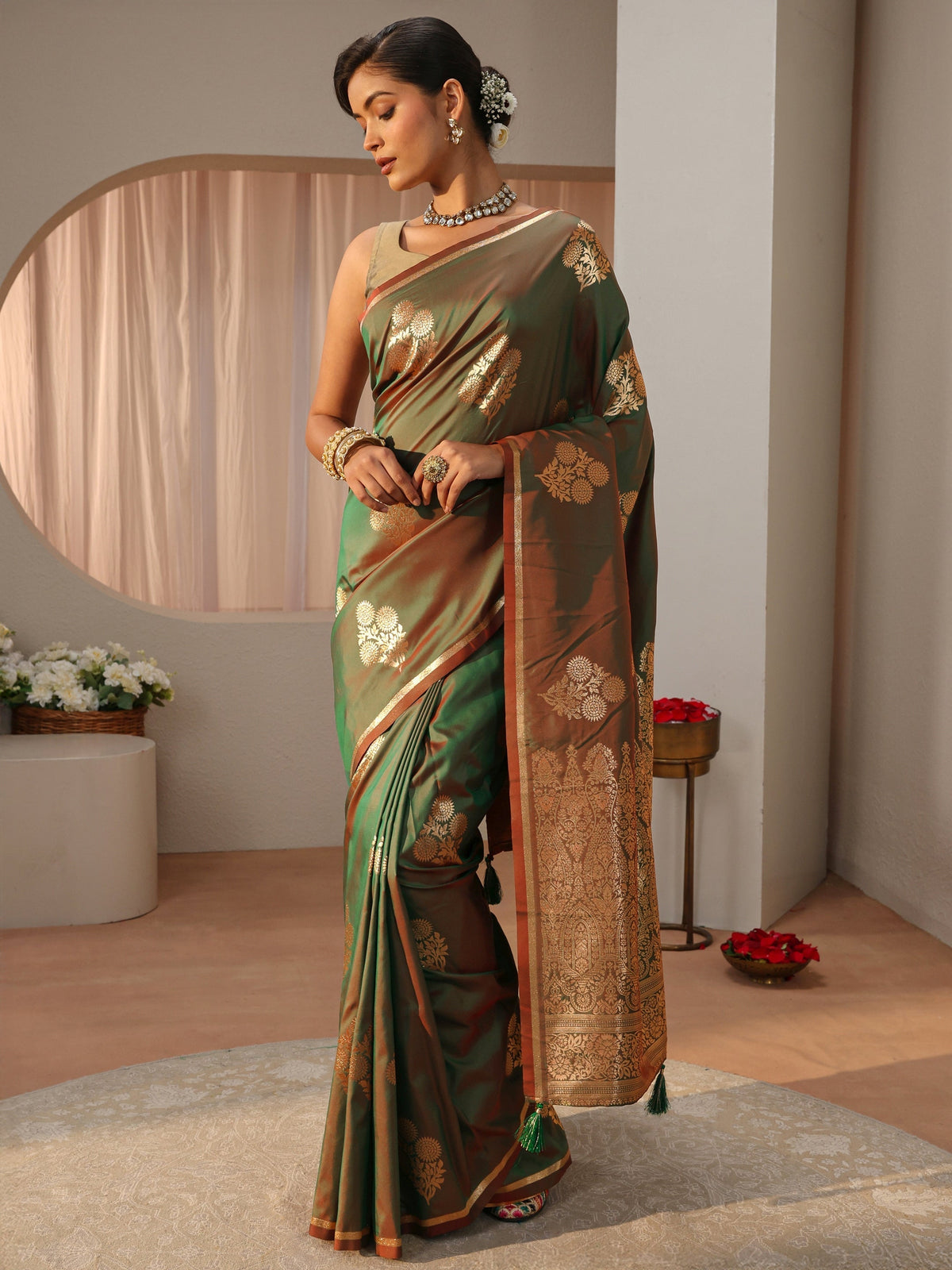 Anouk Green Kanjeevaram Silk Blend Saree