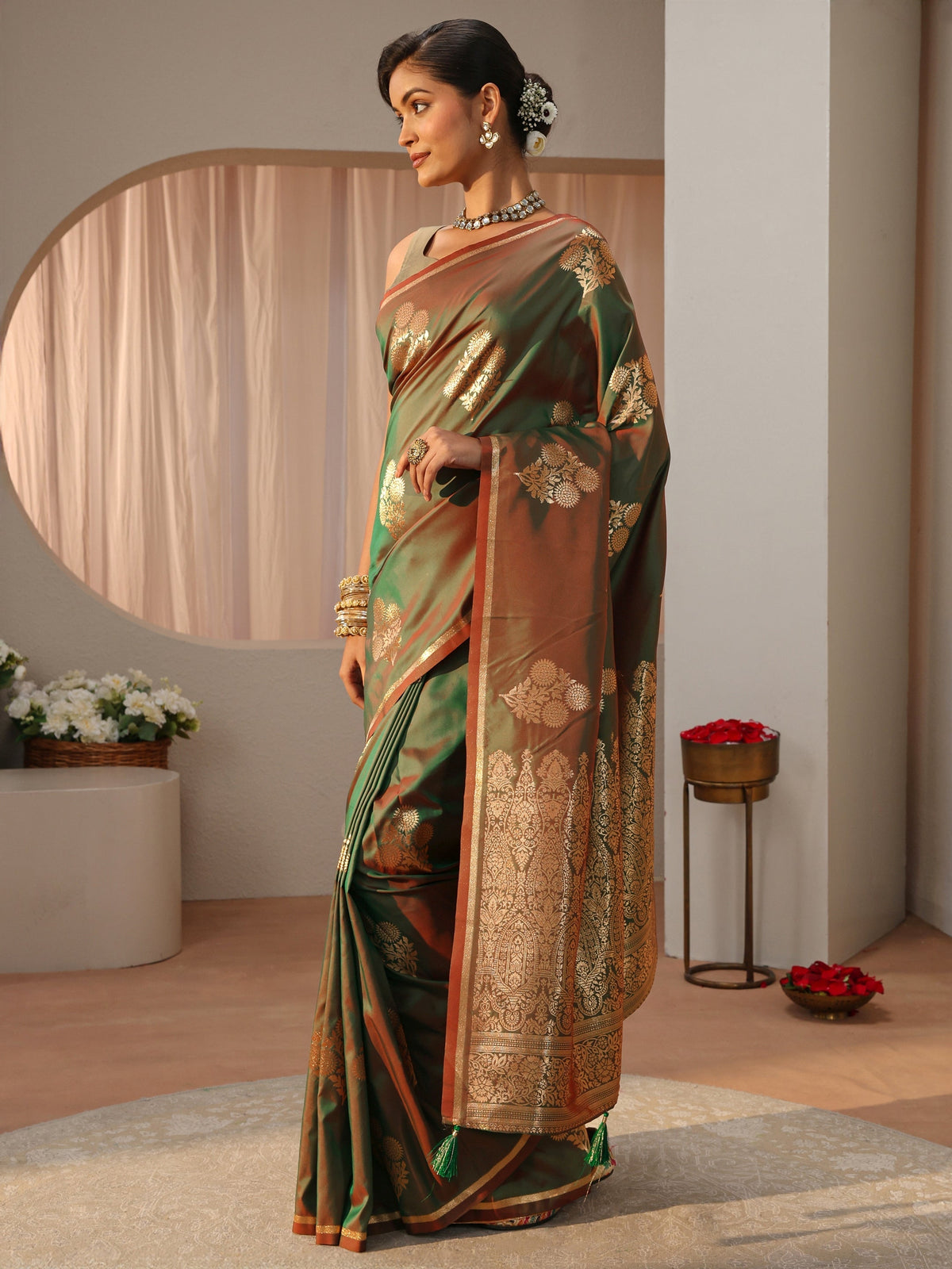Anouk Green Kanjeevaram Silk Blend Saree
