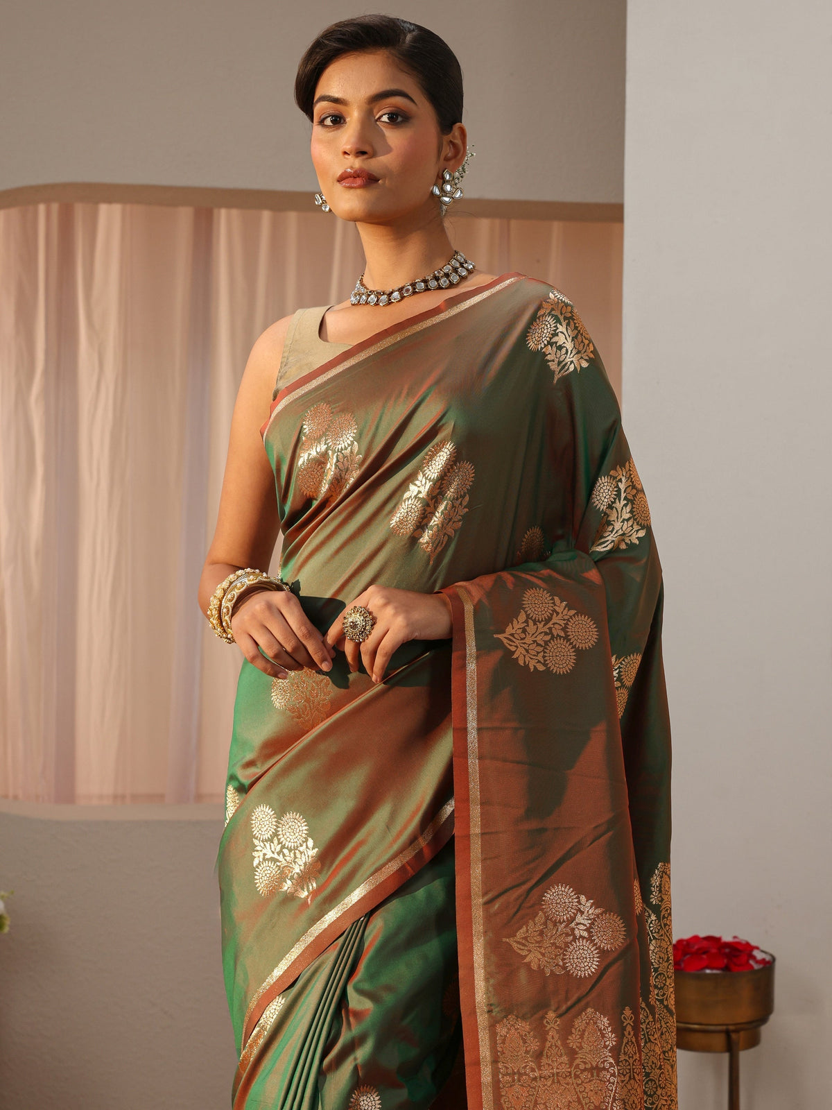 Anouk Green Kanjeevaram Silk Blend Saree