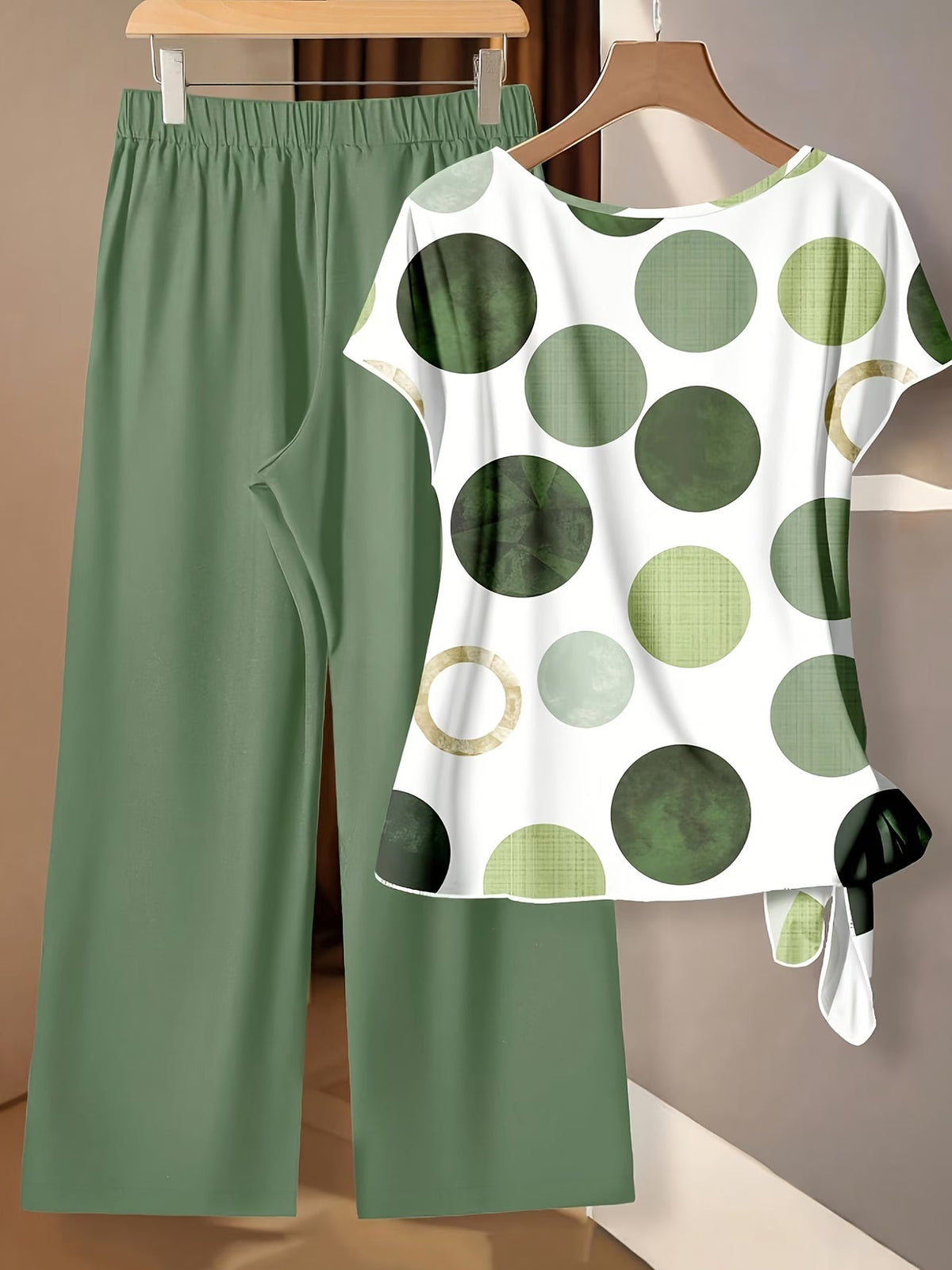 Women's Floral Print Tie-Front Shirt & Wide-Leg Pants Two-Piece Set