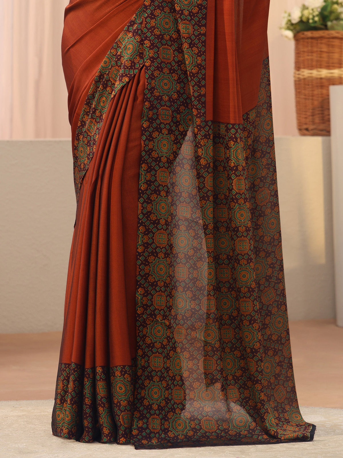Anouk Rust Chiffon Saree with Printed Border