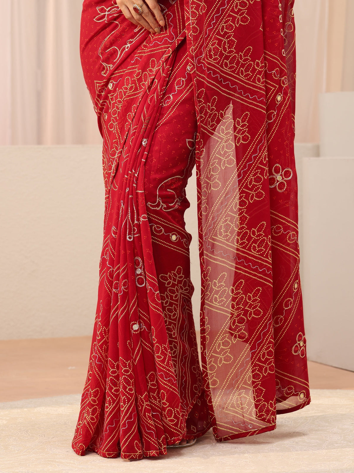 Anouk Red Bandhani Printed Georgette Saree