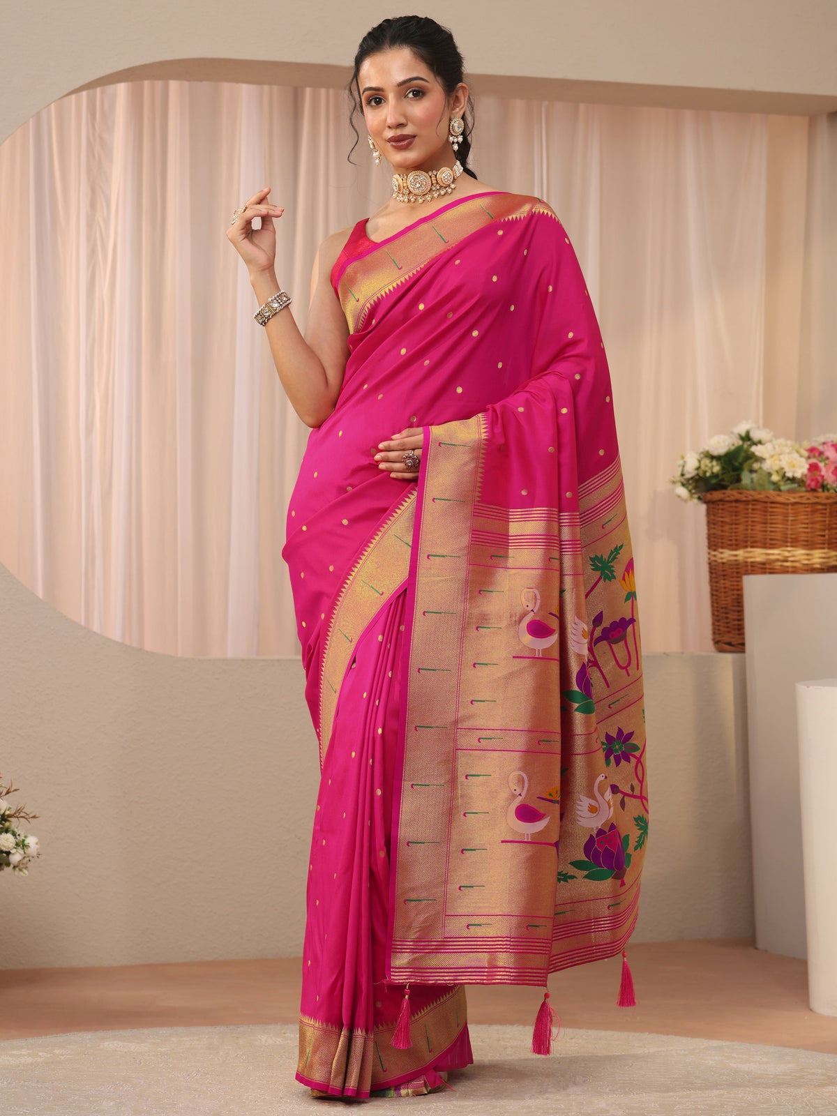 Anouk Pink Silk Blend Paithani Saree