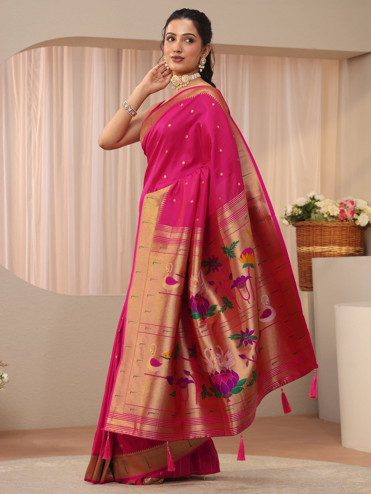 Anouk Pink Silk Blend Paithani Saree