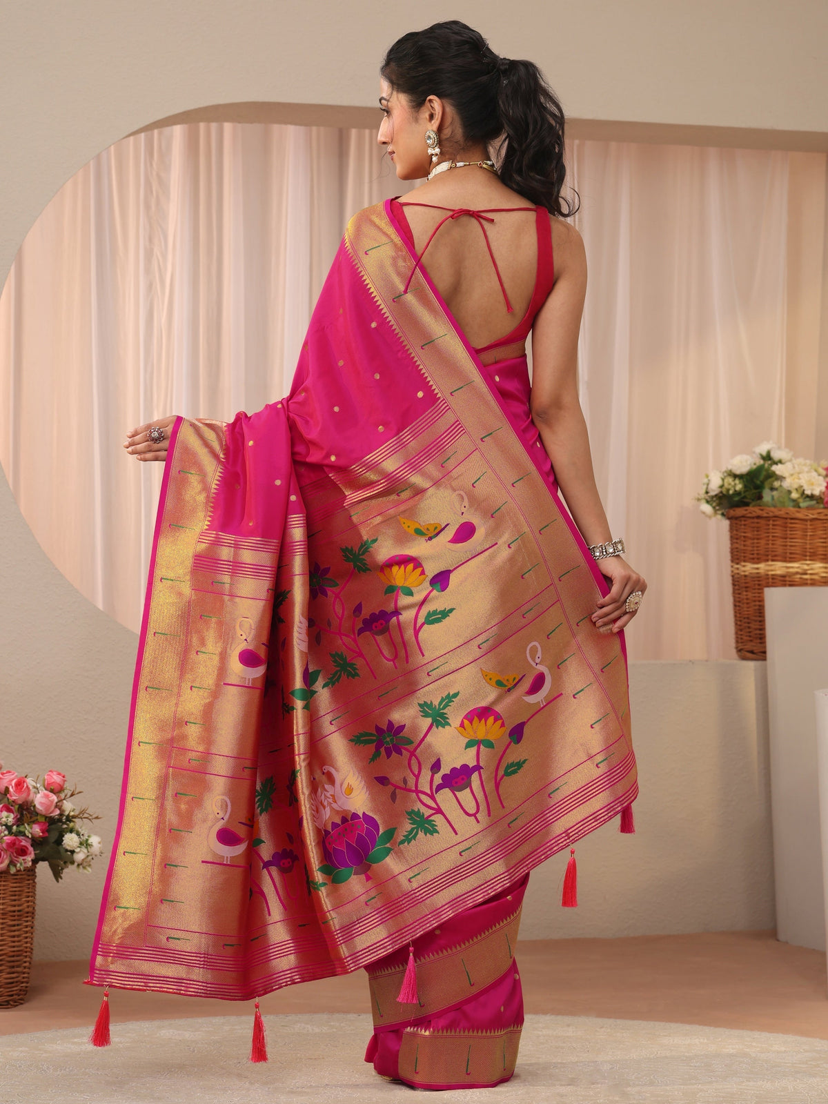 Anouk Pink Silk Blend Paithani Saree