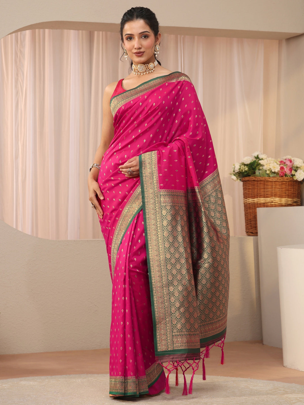 Anouk Pink Kanjeevaram Silk Blend Saree