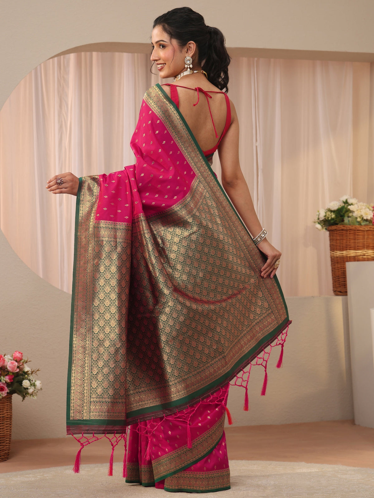 Anouk Pink Kanjeevaram Silk Blend Saree
