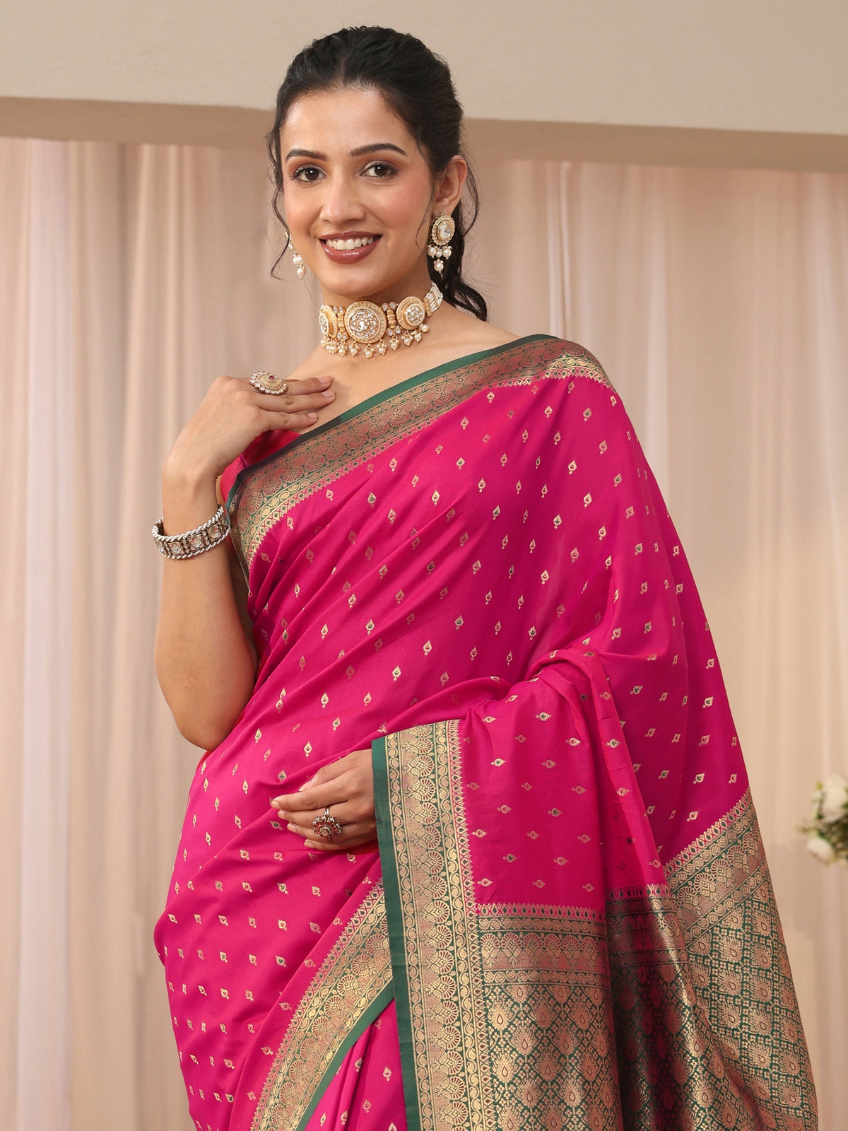 Anouk Pink Kanjeevaram Silk Blend Saree