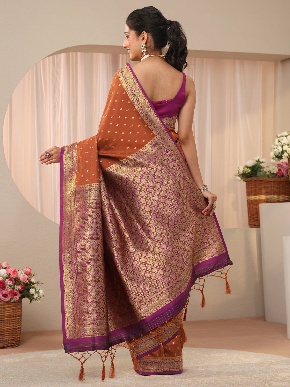 Anouk Rust Kanjeevaram Silk Blend Saree