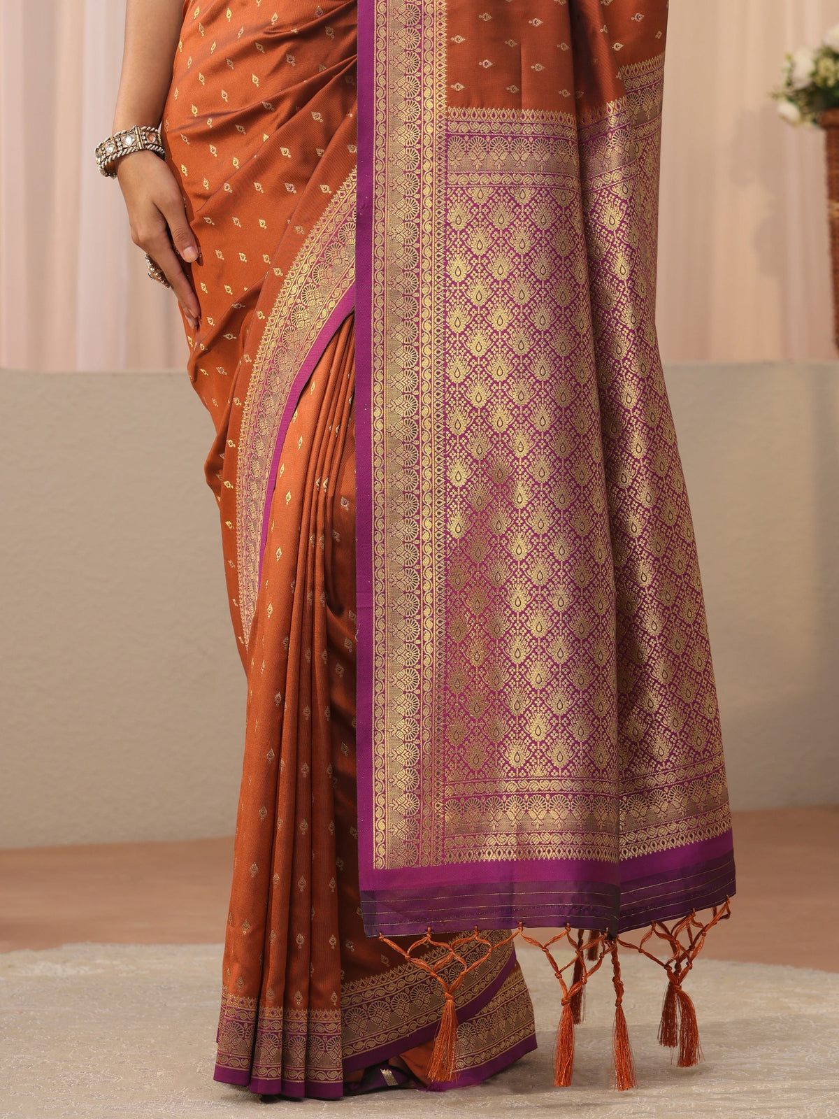 Anouk Rust Kanjeevaram Silk Blend Saree