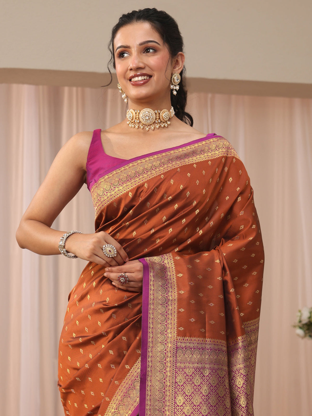 Anouk Rust Kanjeevaram Silk Blend Saree
