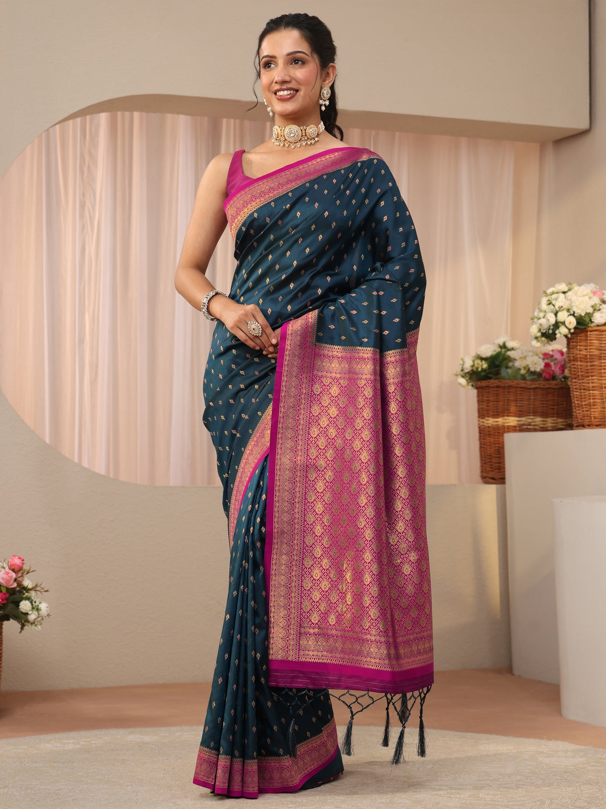 Anouk Navy Blue Kanjeevaram Silk Blend Saree