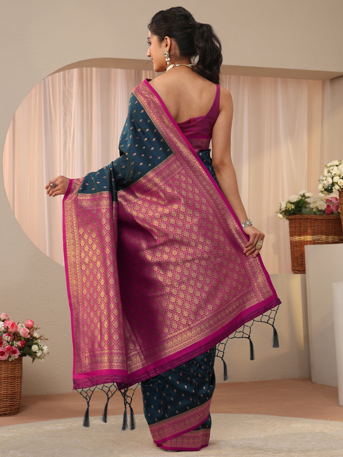 Anouk Navy Blue Kanjeevaram Silk Blend Saree