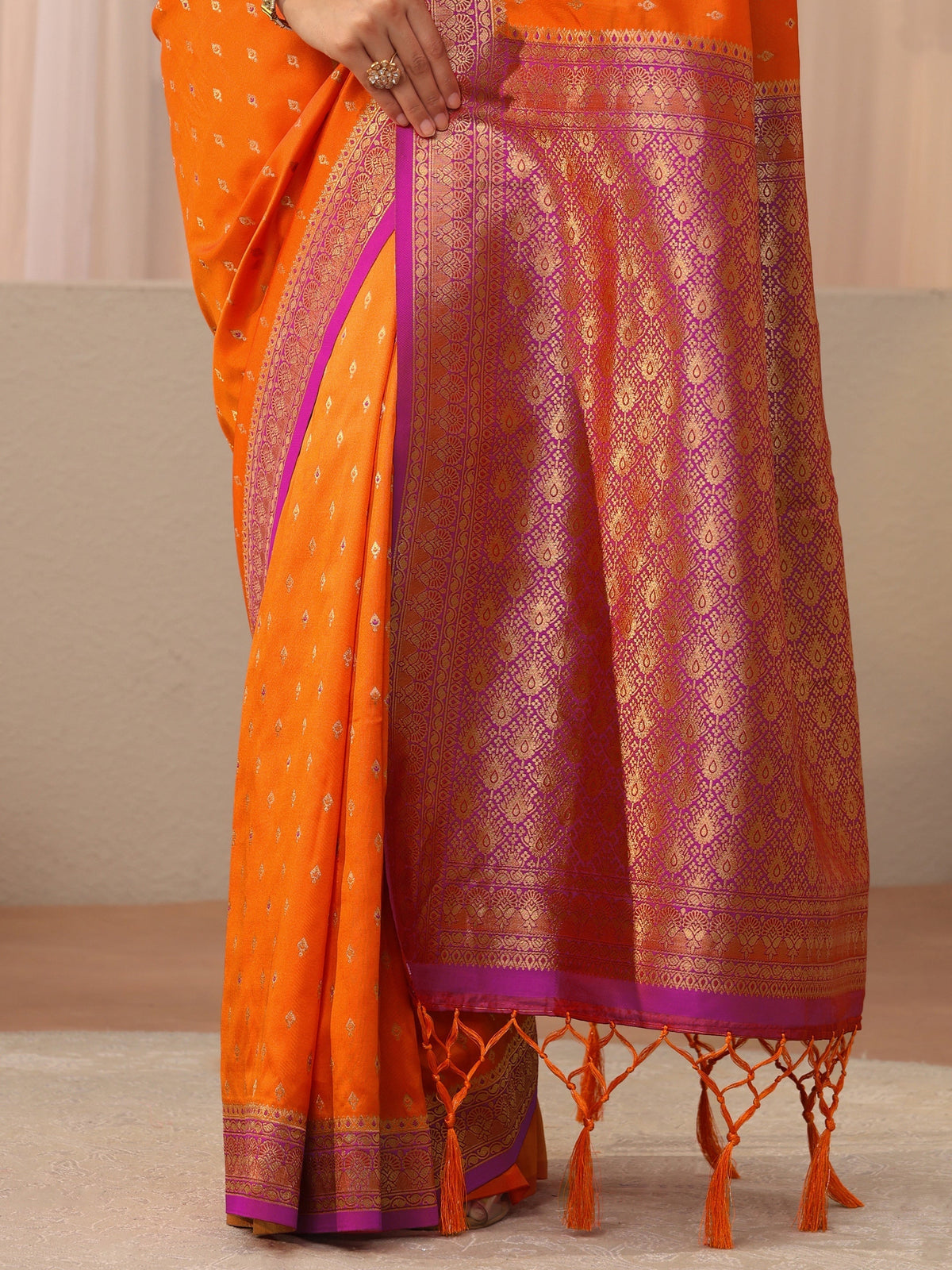 Anouk Orange Kanjeevaram Silk Blend Saree
