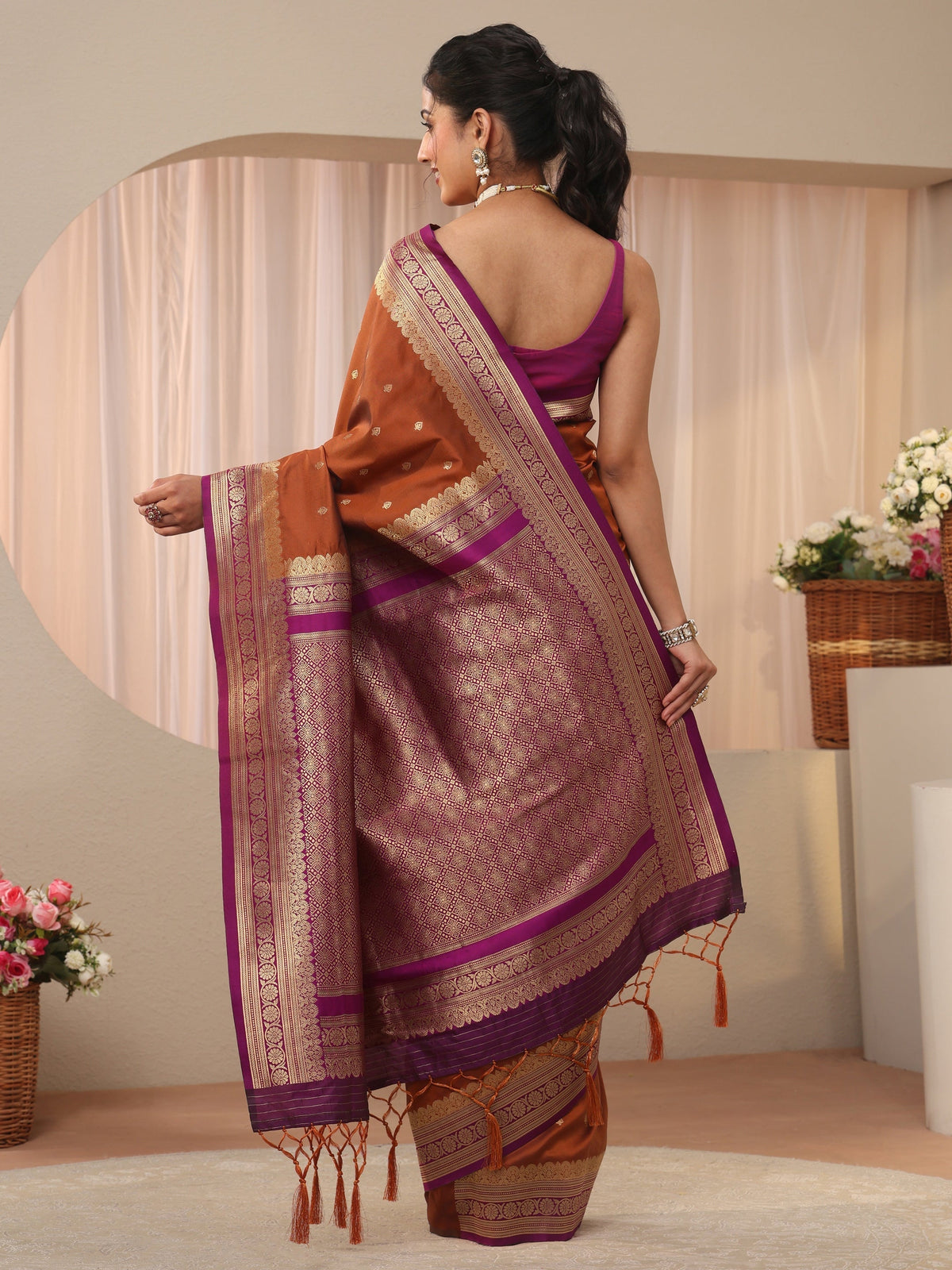 Anouk Rust Kanjeevaram Silk Blend Saree