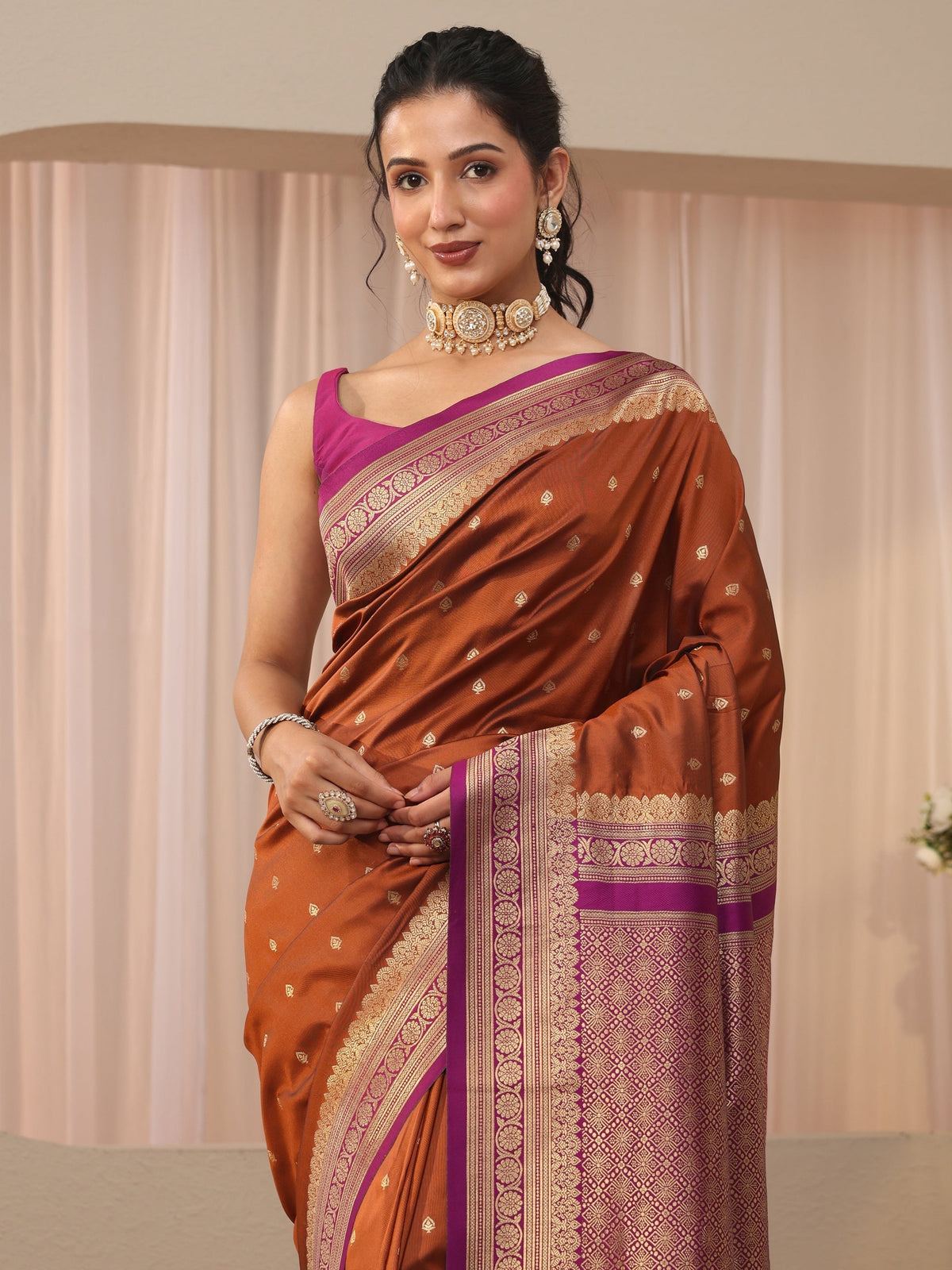 Anouk Rust Kanjeevaram Silk Blend Saree