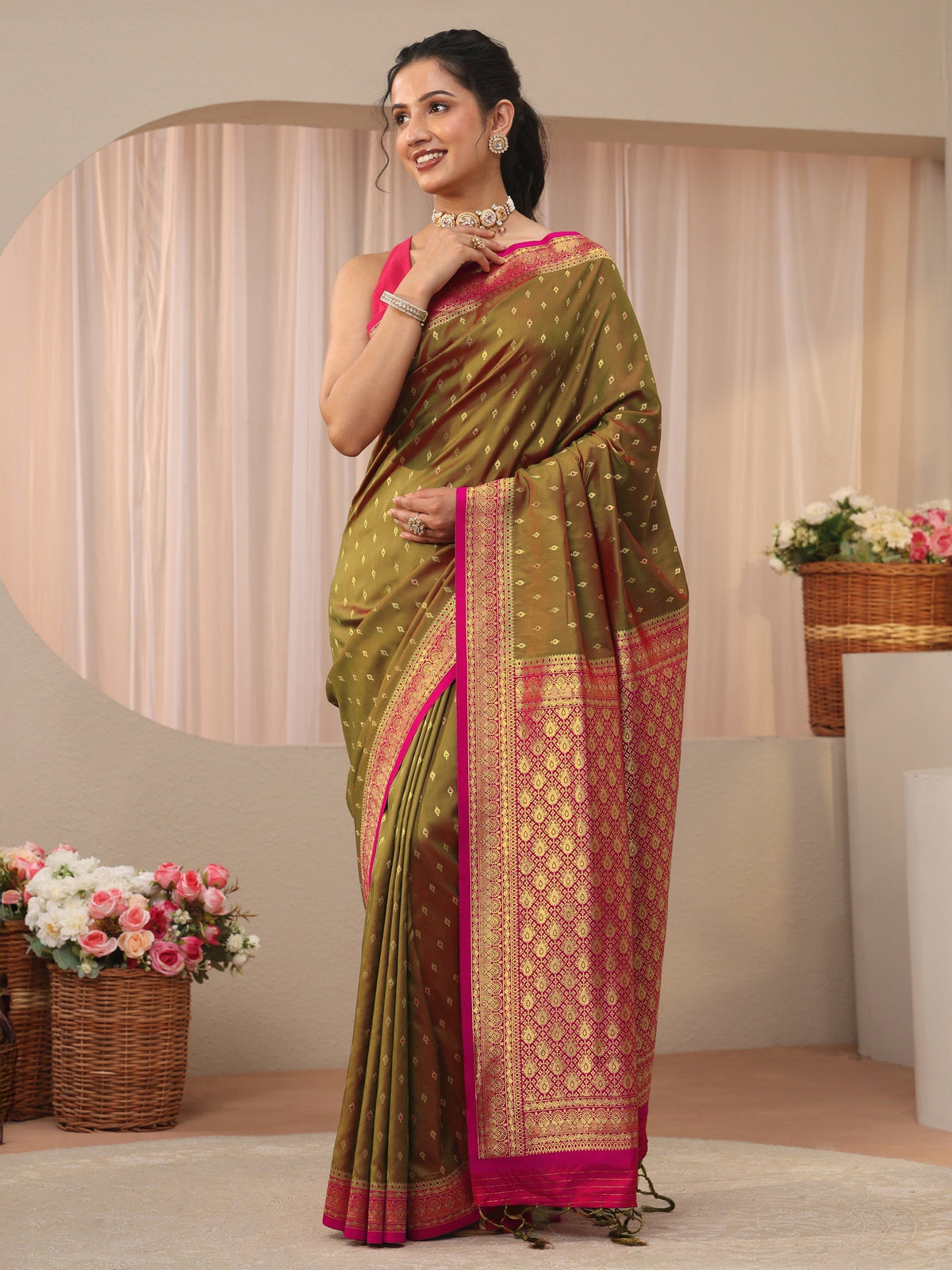 Anouk Green Kanjeevaram Silk Blend Saree