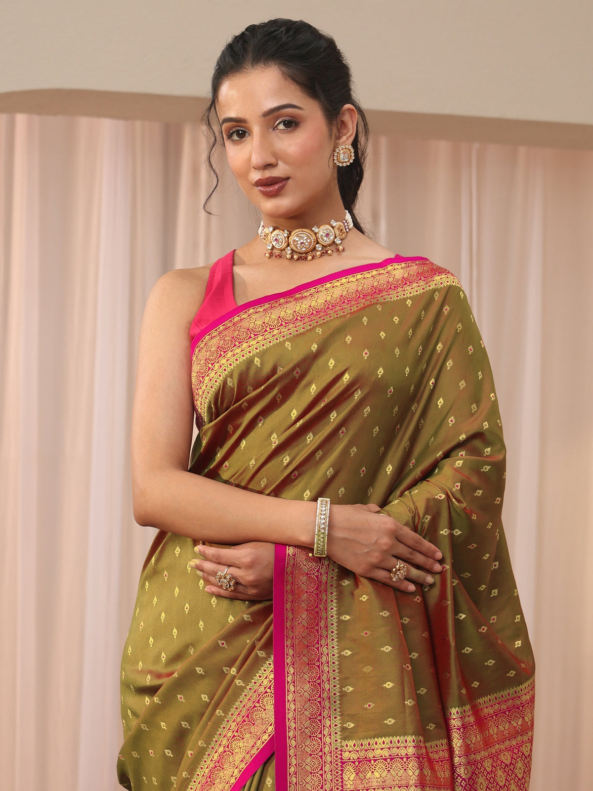 Anouk Green Kanjeevaram Silk Blend Saree