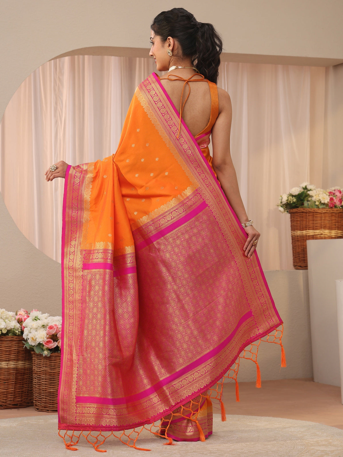 Anouk Orange Kanjeevaram Silk Blend Saree