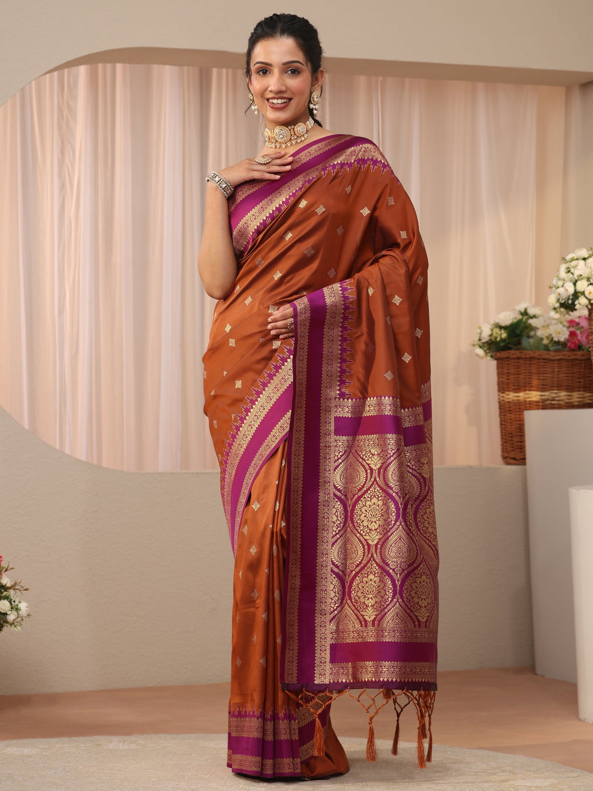 Anouk Rust Kanjeevaram Silk Blend Saree