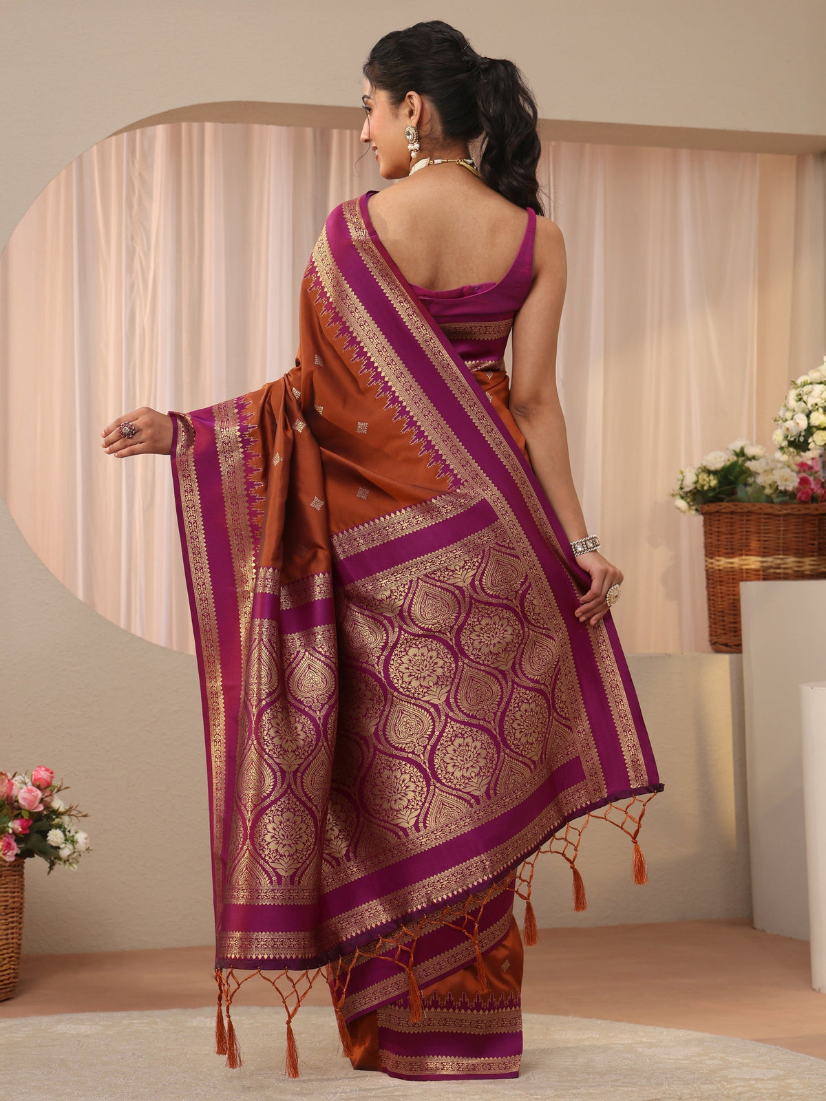 Anouk Rust Kanjeevaram Silk Blend Saree