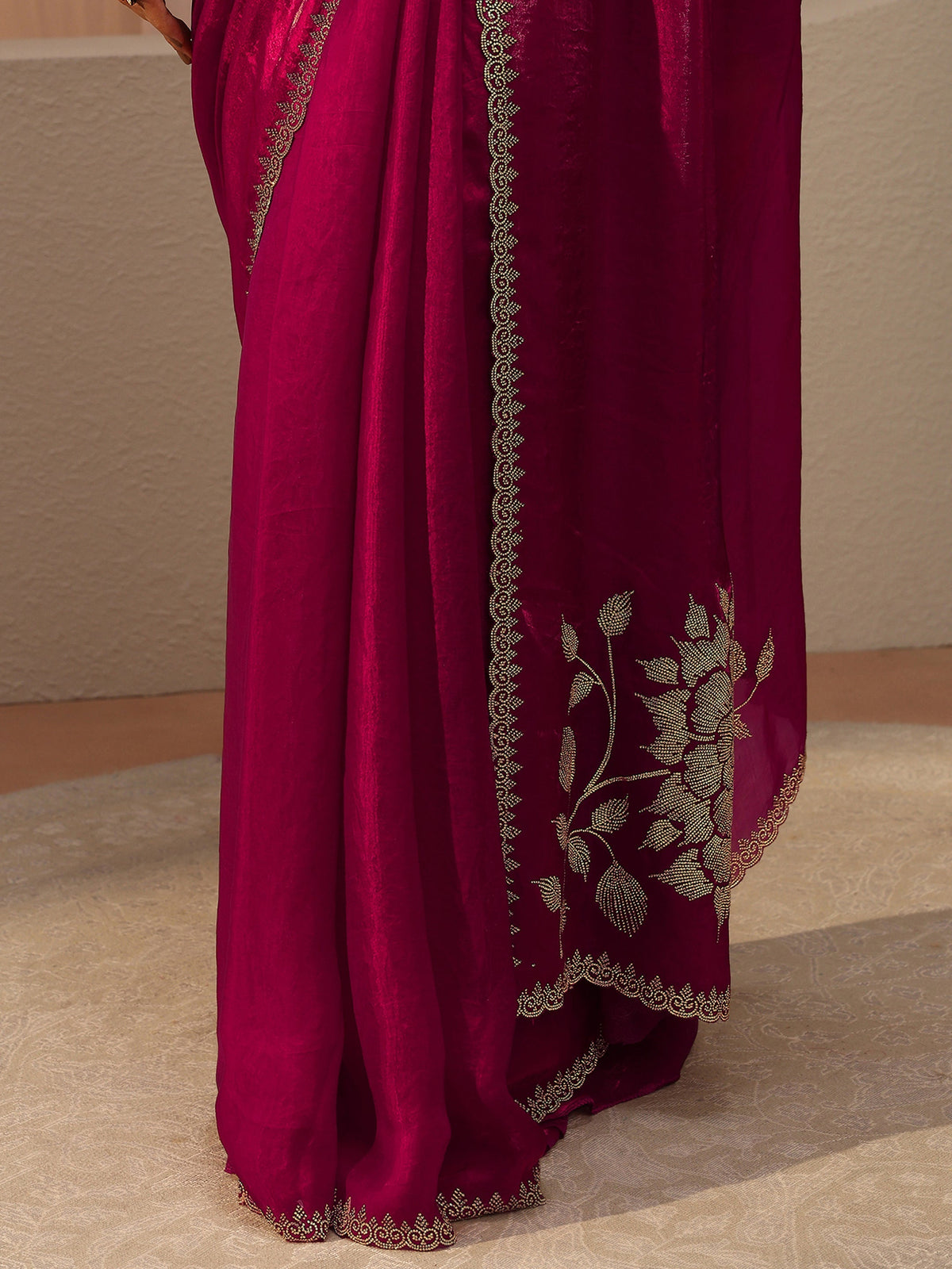 Anouk Pink Floral Embellished Tissue Saree